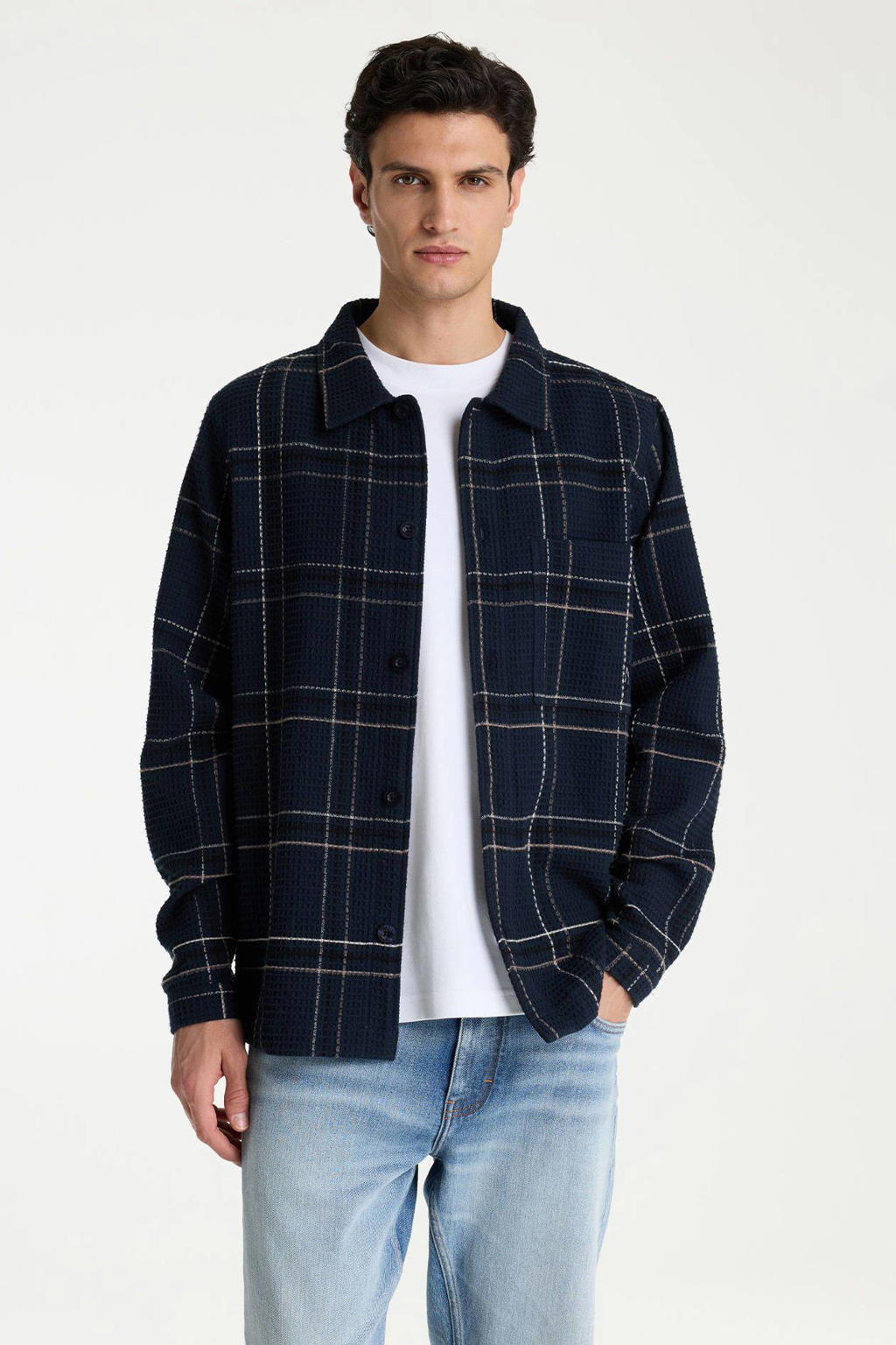 CHASIN' Jaxon Grid geruit overshirt - donkerblauw