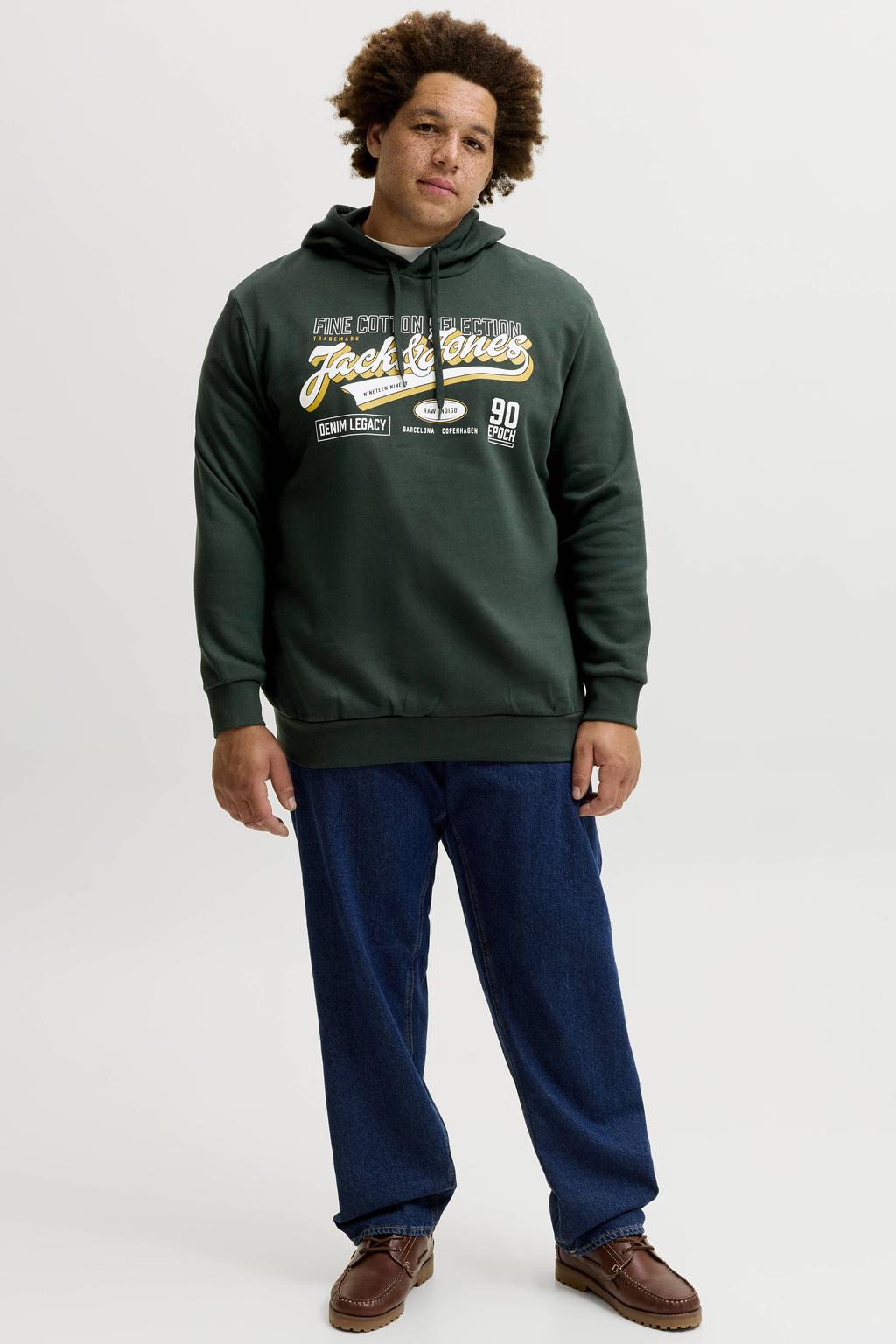 JACK & JONES PLUS SIZE regular fit hoodie met print - donkergroen