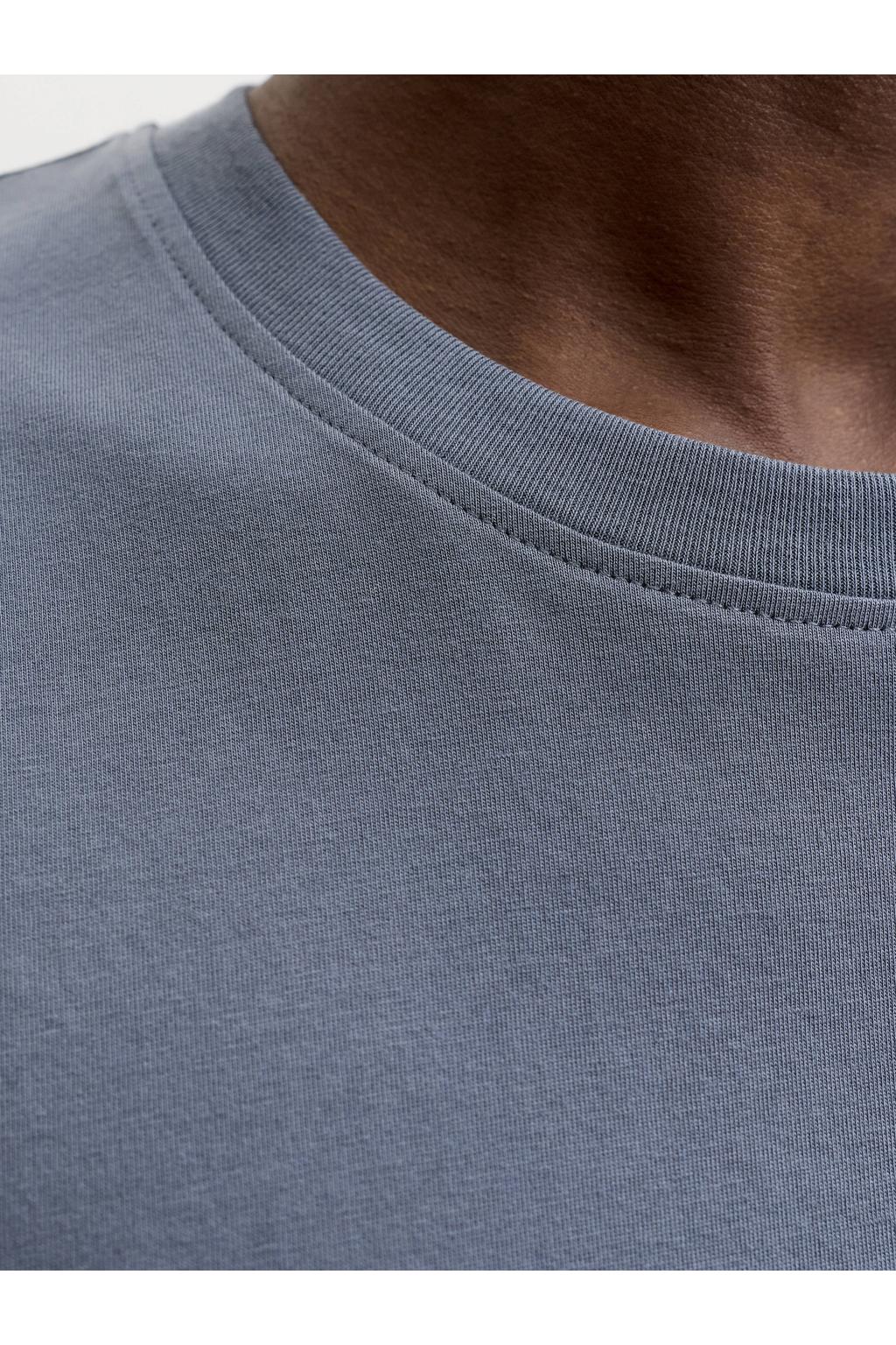 Grijsblauwe heren JACK & JONES PLUS SIZE regular fit T-shirt van katoen met logo dessin, korte mouwen en ronde hals