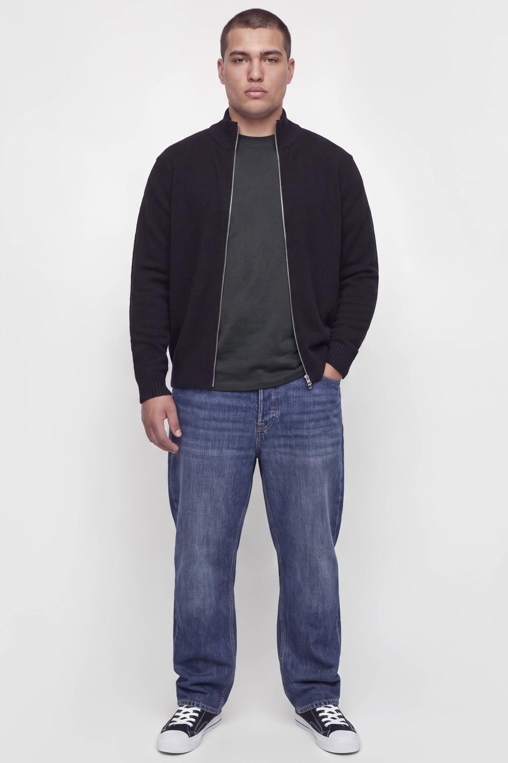 Grijze heren JACK & JONES PLUS SIZE regular fit T-shirt van katoen met effen, korte mouwen en ronde hals