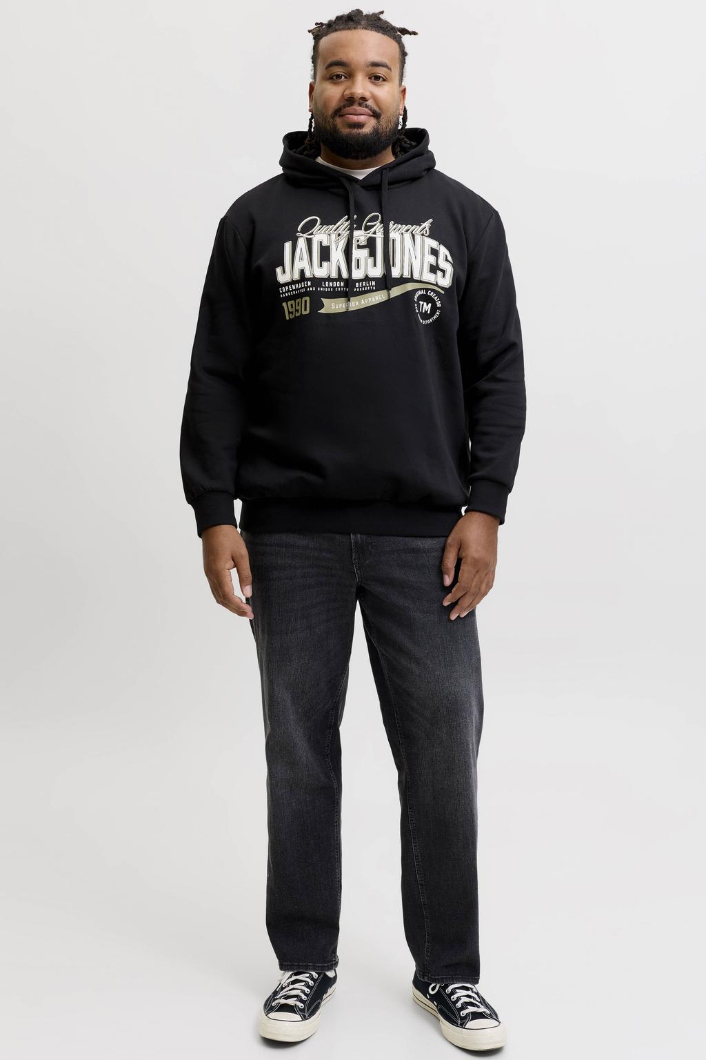 JACK & JONES PLUS SIZE regular fit hoodie met print - zwart