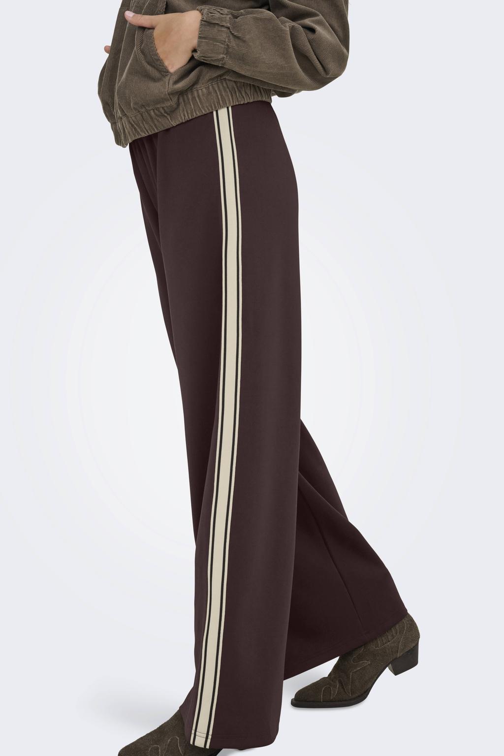 Bruin en ecru dames ONLY wide leg casual gestreepte broek met high waist