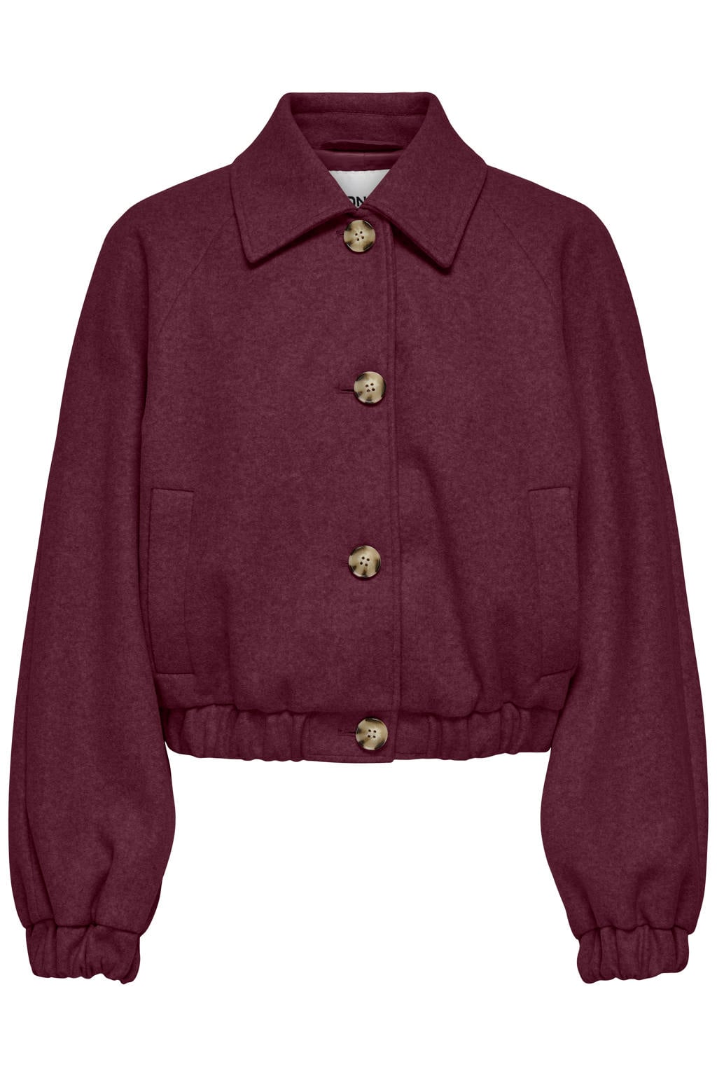 Donkerrode dames ONLY shacket van polyester met effen, lange mouwen, klassieke kraag en knoopsluiting