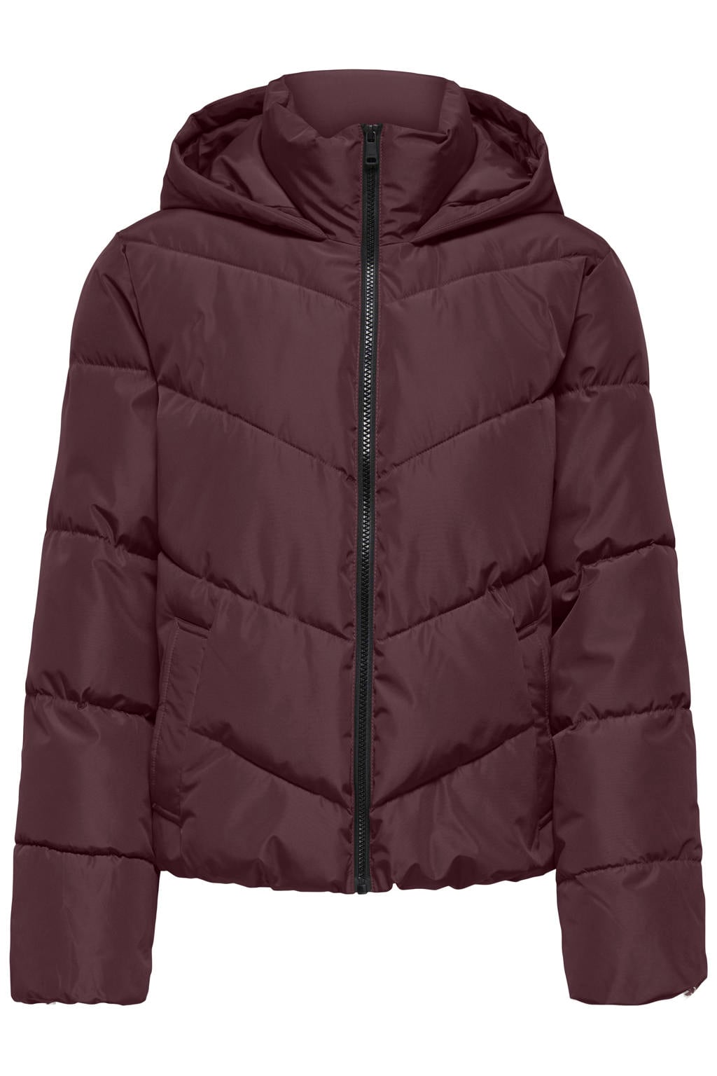 Donkerrode dames ONLY jas van polyester met effen, lange mouwen en capuchon