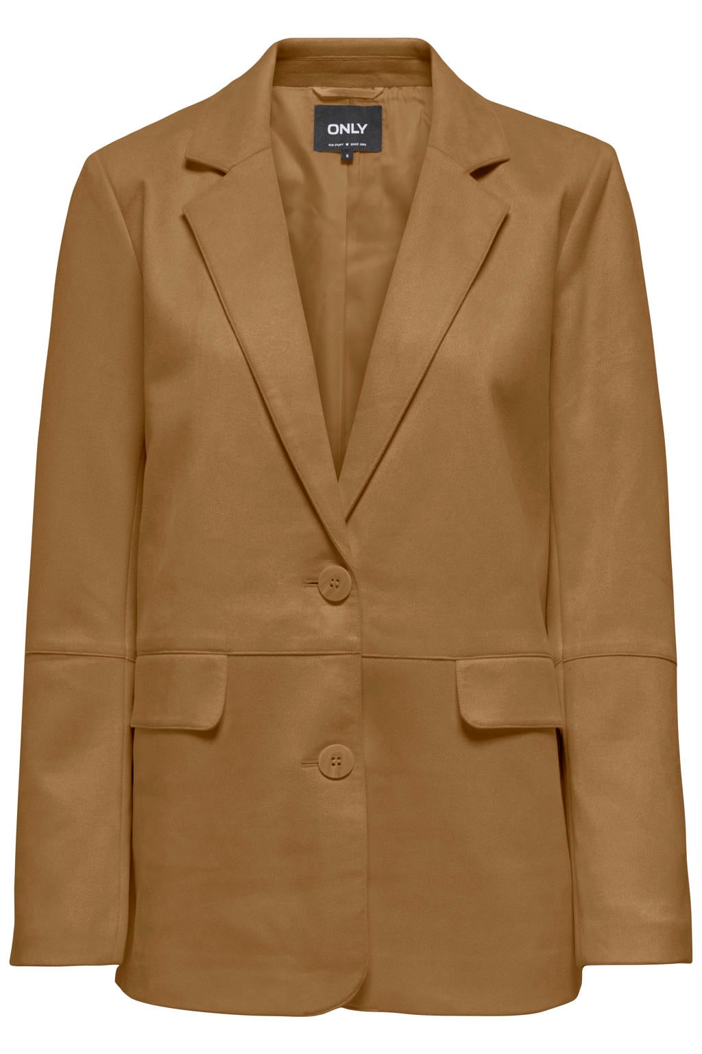 Camelkleurige dames ONLY suèdelook regular fit blazer met effen, lange mouwen en reverskraag