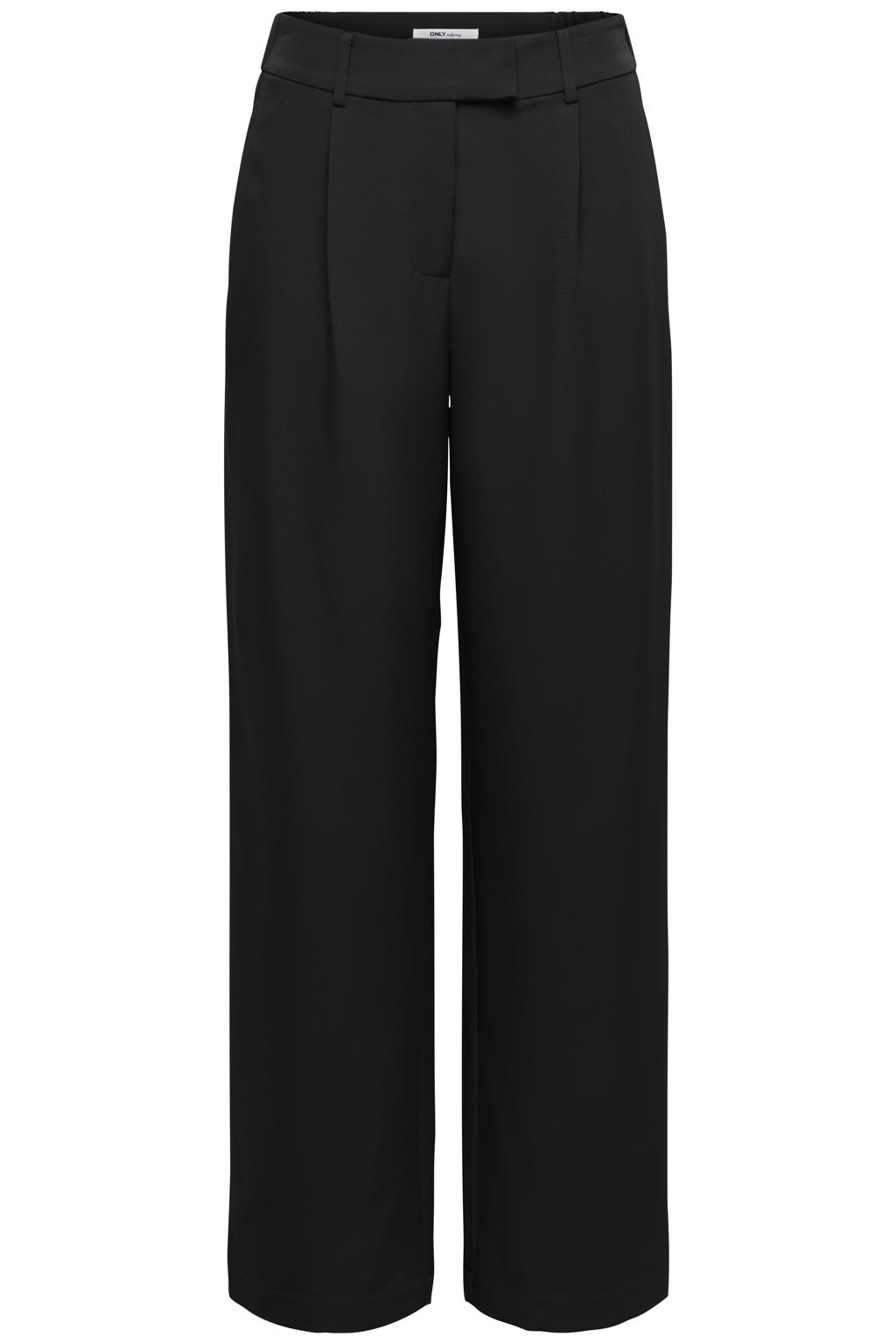 Zwarte dames ONLY van polyester met wijde pijpen, high waist, ritssluiting en effen