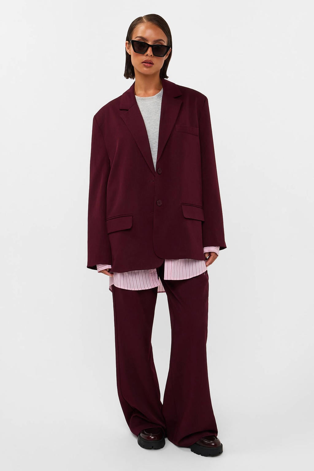 Studio AMAYA wide leg broek met plooien - donkerrood