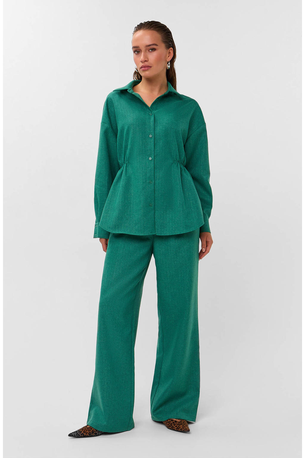 Studio AMAYA getailleerde gemêleerde blouse - groen