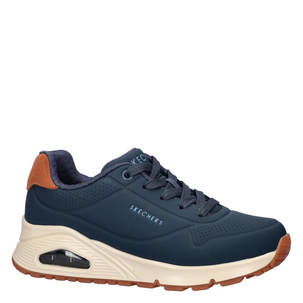 Donkerblauwe jongens Skechers sneakers Uno - van imitatieleer met veters