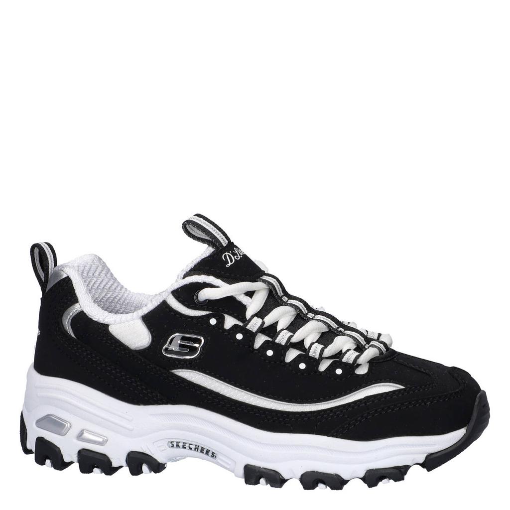 Zwart en witte meisjes Skechers D'Lites chunky sneakers - van textiel met veters