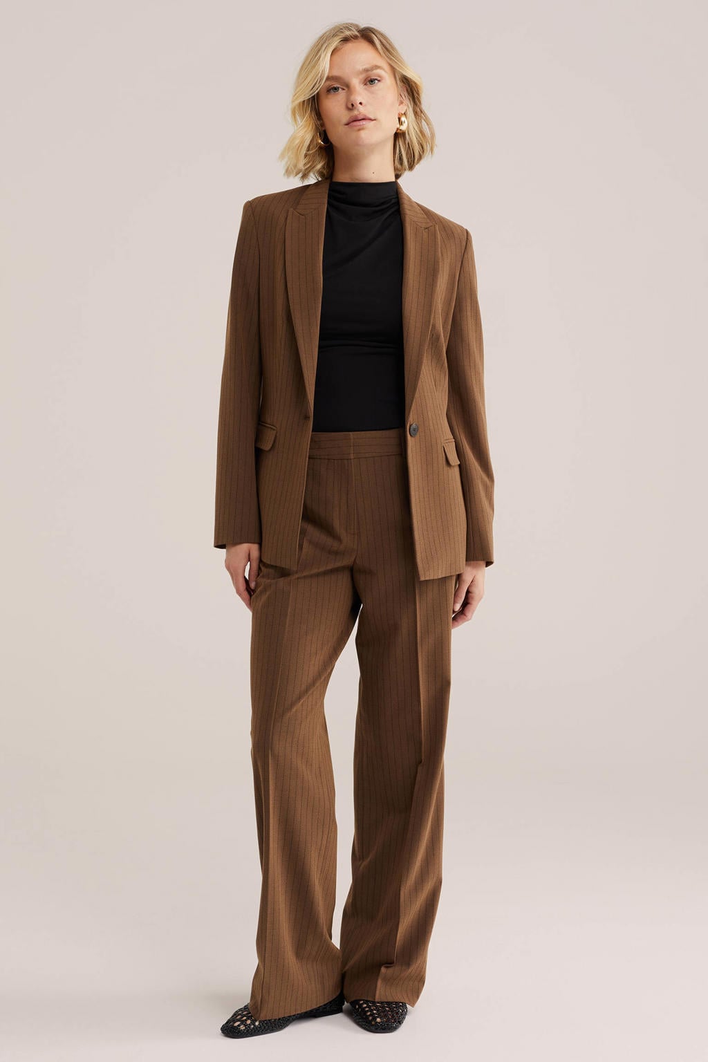 WE Fashion viscose blazer met krijtstreep - bruin
