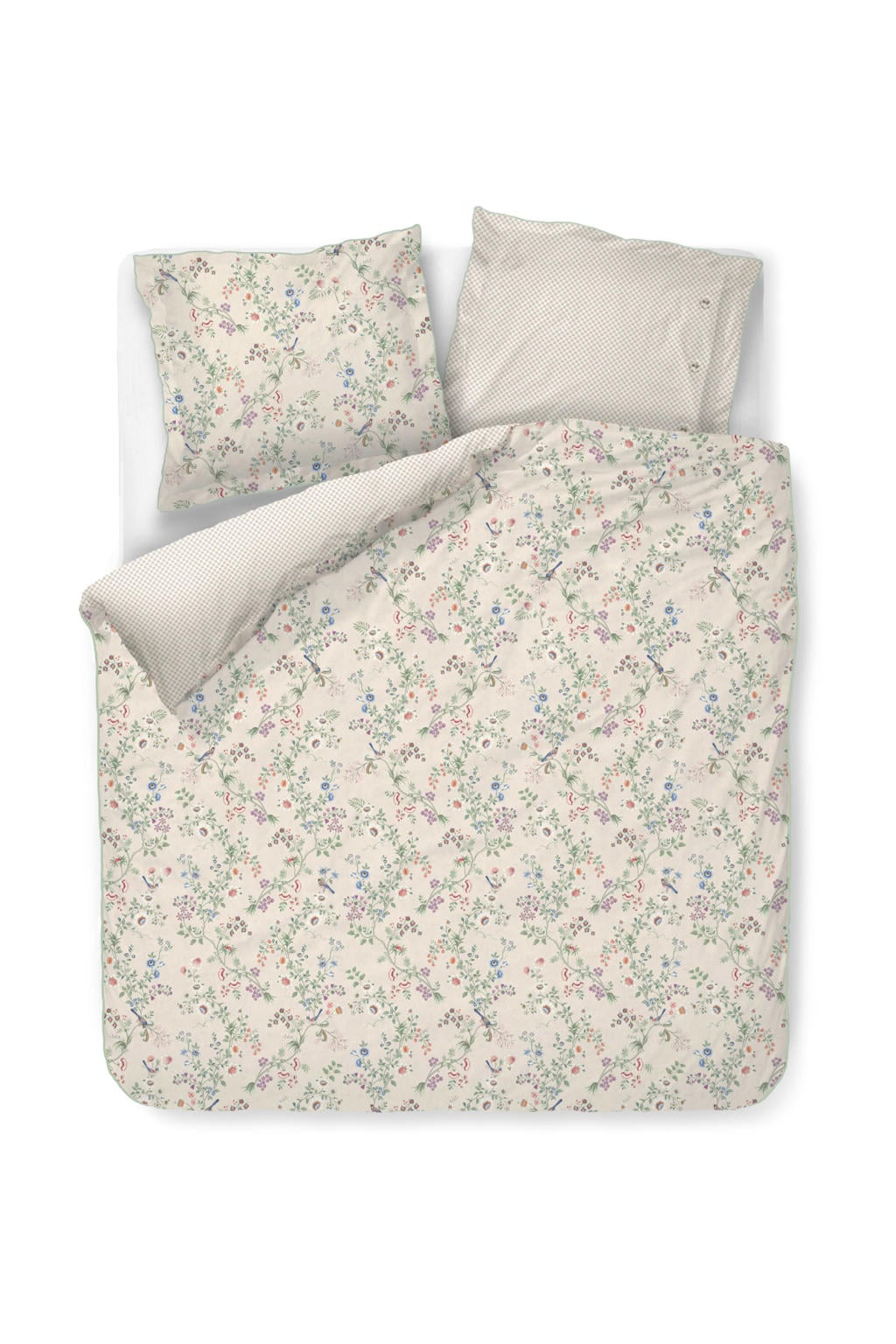 Pip Studio perkalen gebloemd lits-jumeaux dekbedovertrek 240x220 cm - gebroken wit