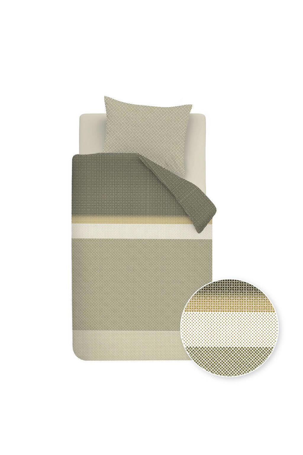 Beddinghouse katoenen gestreepte 1-persoons dekbedovertrek 140x220 cm - groen