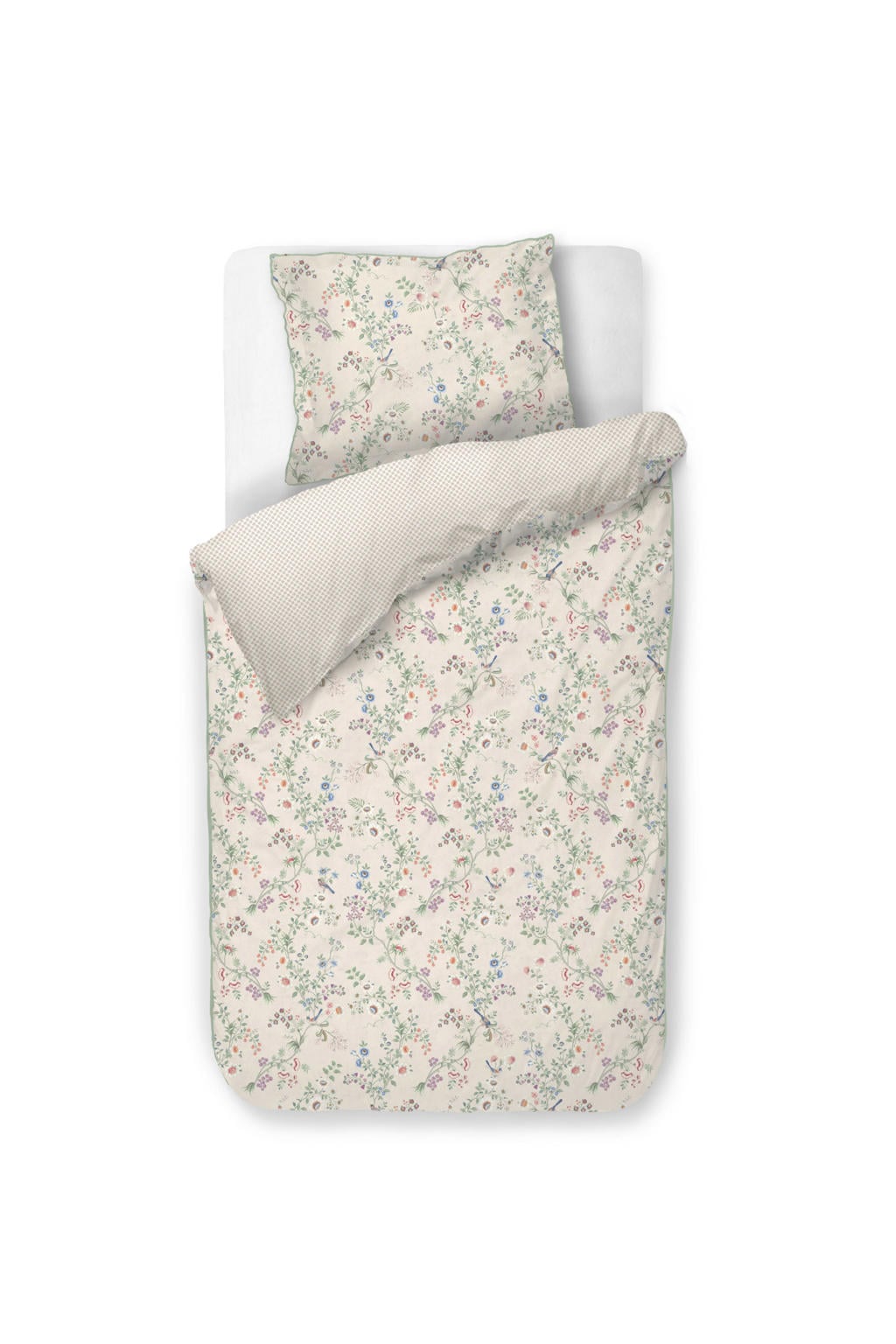 Pip Studio percale katoenen gebloemde 1-persoons dekbedovertrek 140x220 cm - gebroken wit