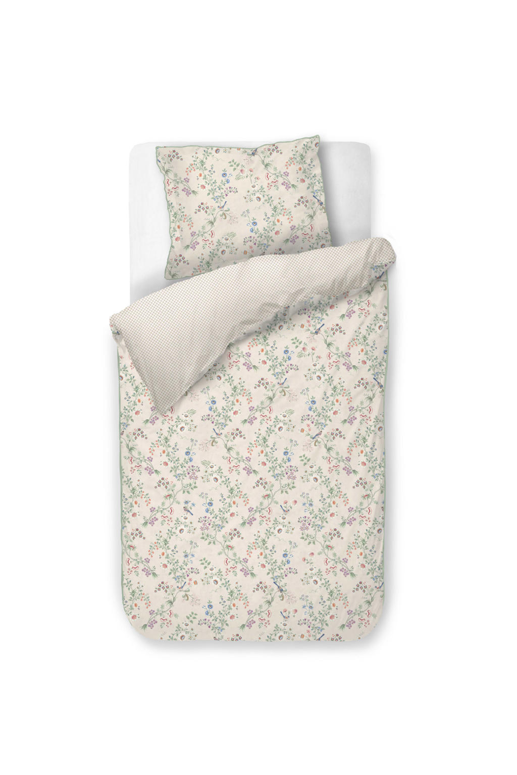 Pip Studio perkalen gebloemde 1-persoons dekbedovertrek 140x220 cm - gebroken wit