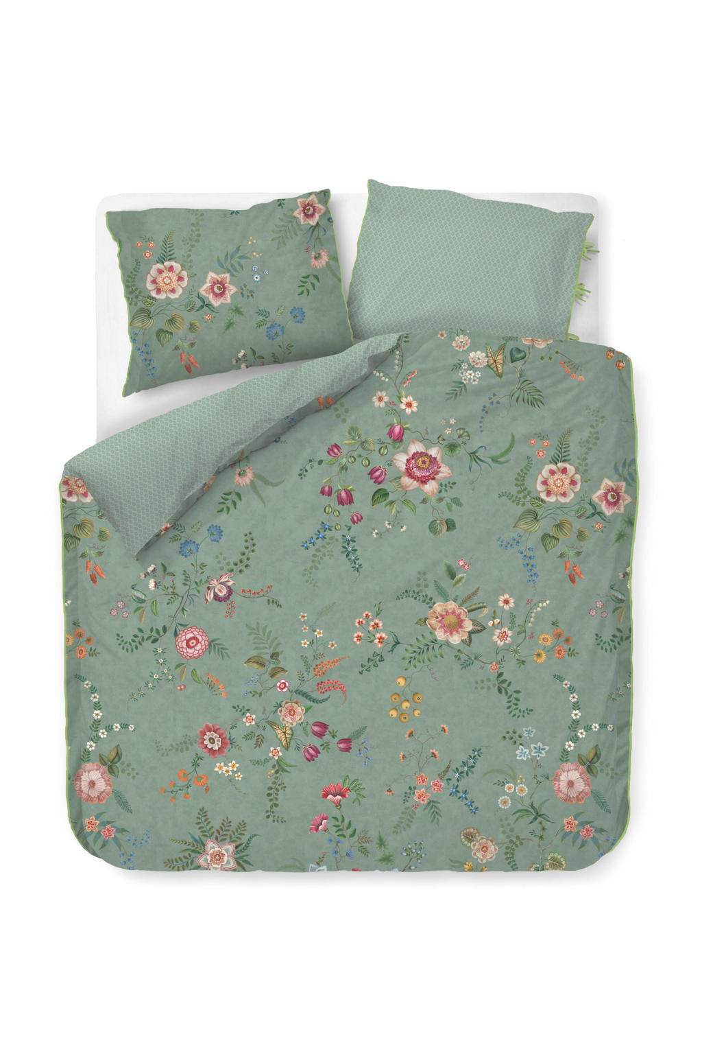 Pip Studio perkalen gebloemd lits-jumeaux dekbedovertrek 240x220 cm - groen