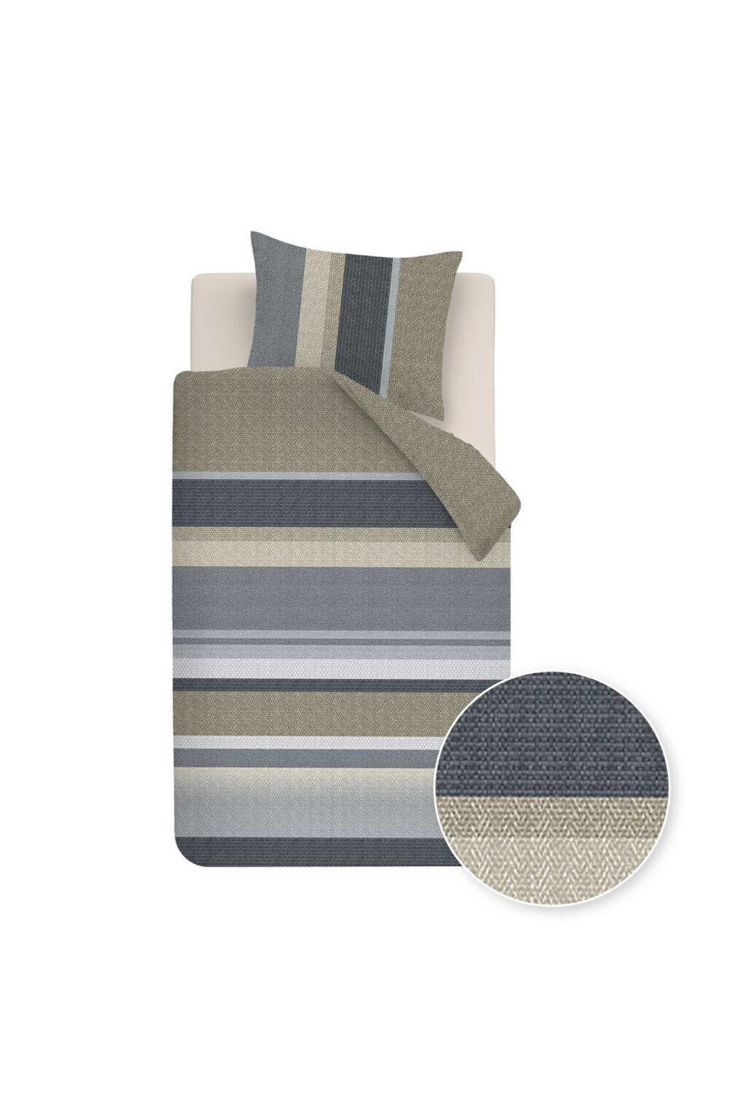 Beddinghouse flanellen gestreepte 1-persoons dekbedovertrek 140x220 cm - blauw