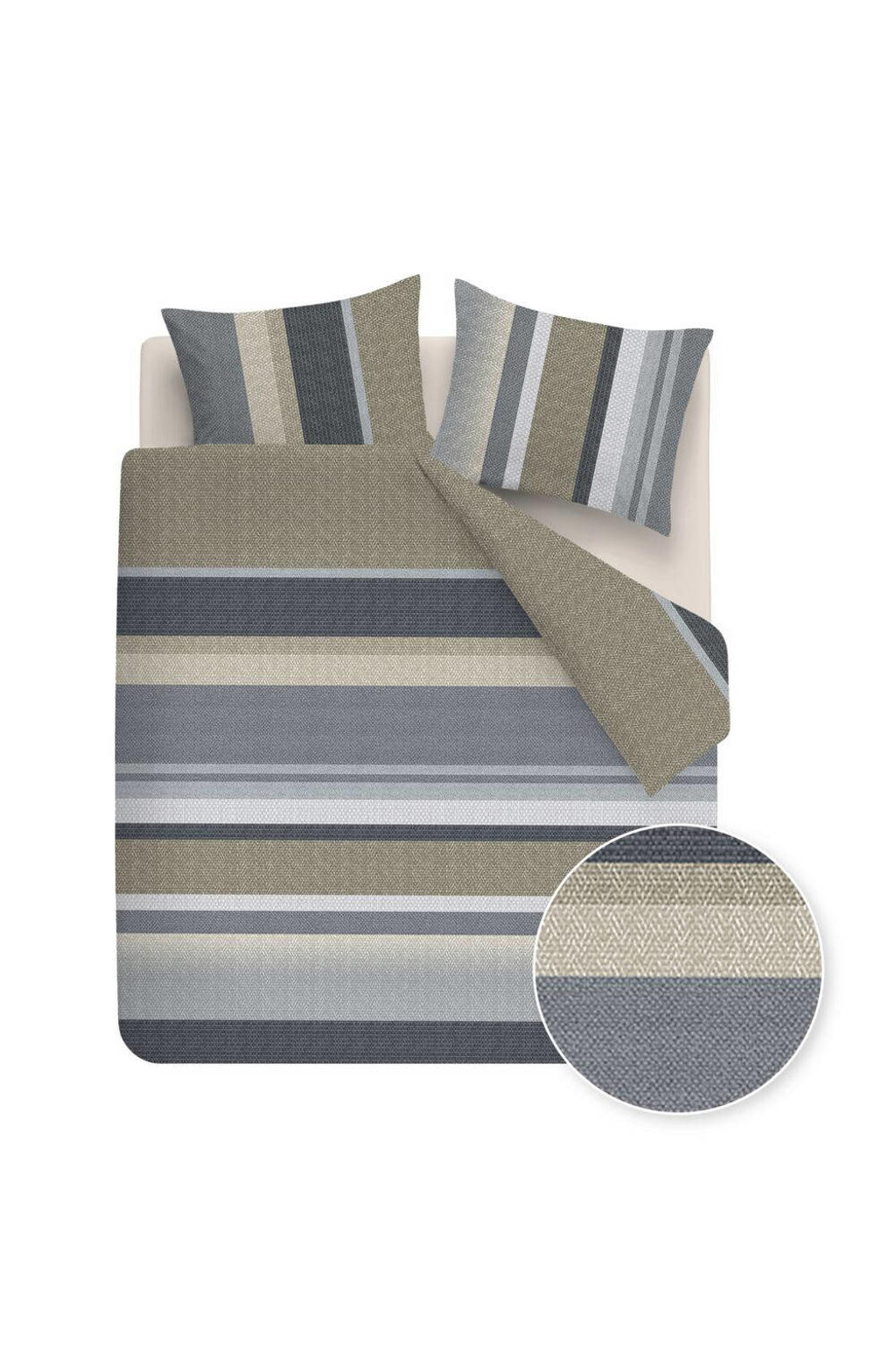Beddinghouse flanellen gestreepte lits-jumeaux dekbedovertrek 240x220 cm - blauw