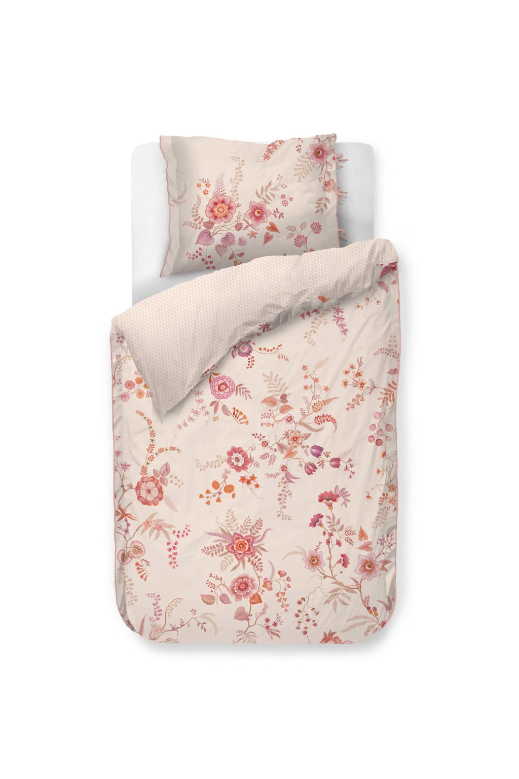 Pip Studio percale katoenen gebloemd 1-persoons dekbedovertrek 140x220 cm - lichtroze