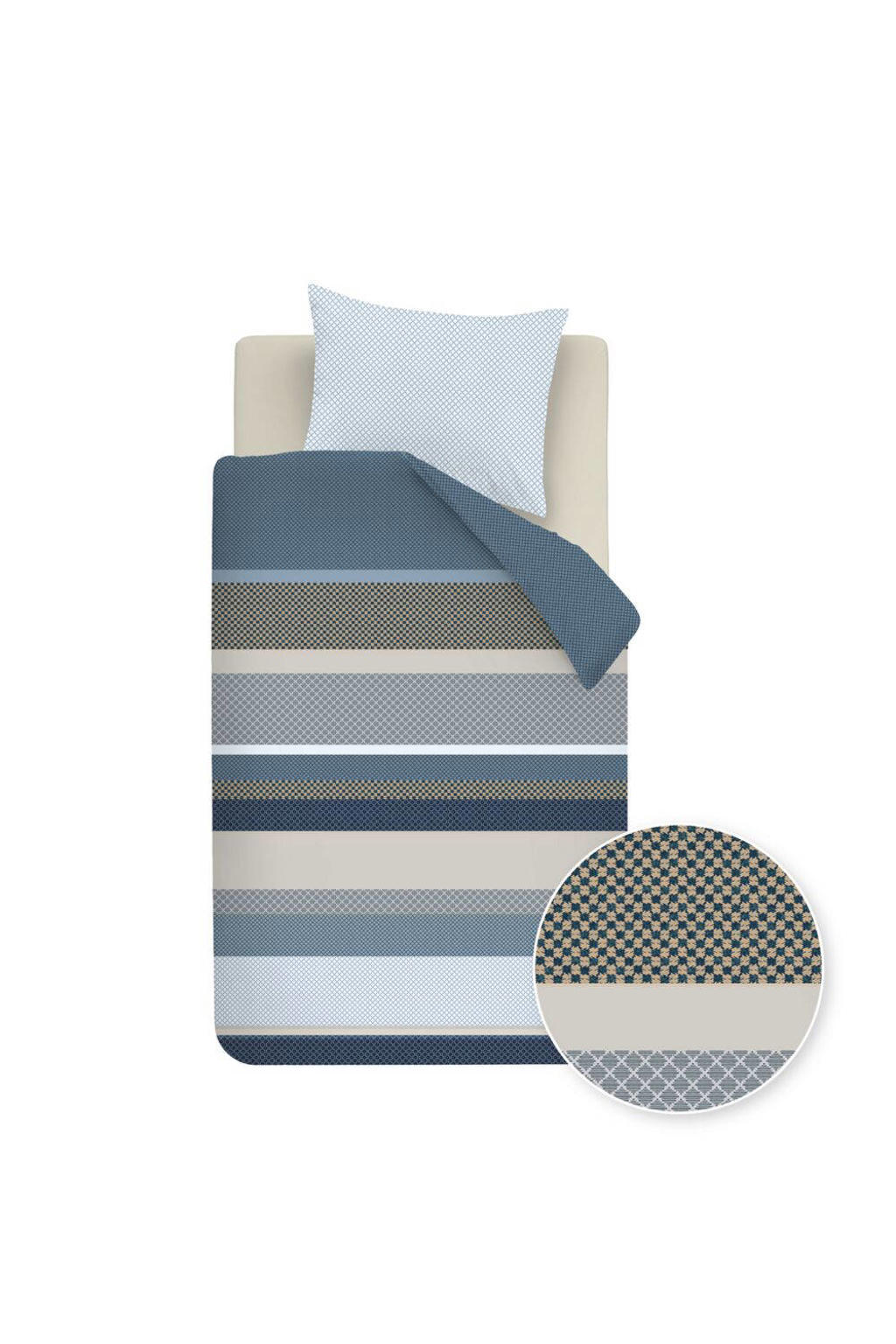 Beddinghouse katoenen gestreepte 1-persoons dekbedovertrek 140x220 cm - blauw
