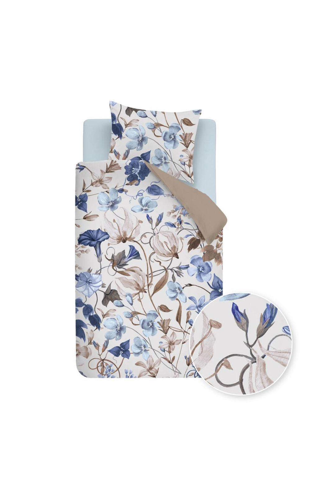 Beddinghouse katoenen gebloemd 1-persoons dekbedovertrek 140x220 cm - blauw