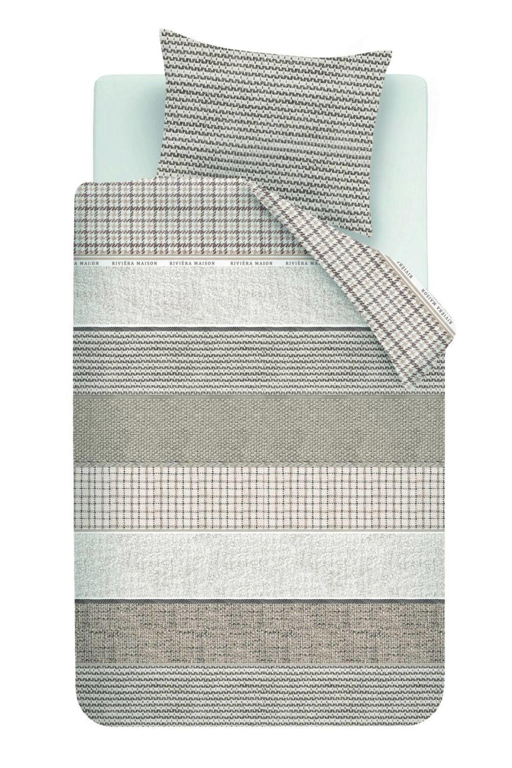 Riviera Maison katoenen gestreepte 1-persoons dekbedovertrek 140x220 cm - zand