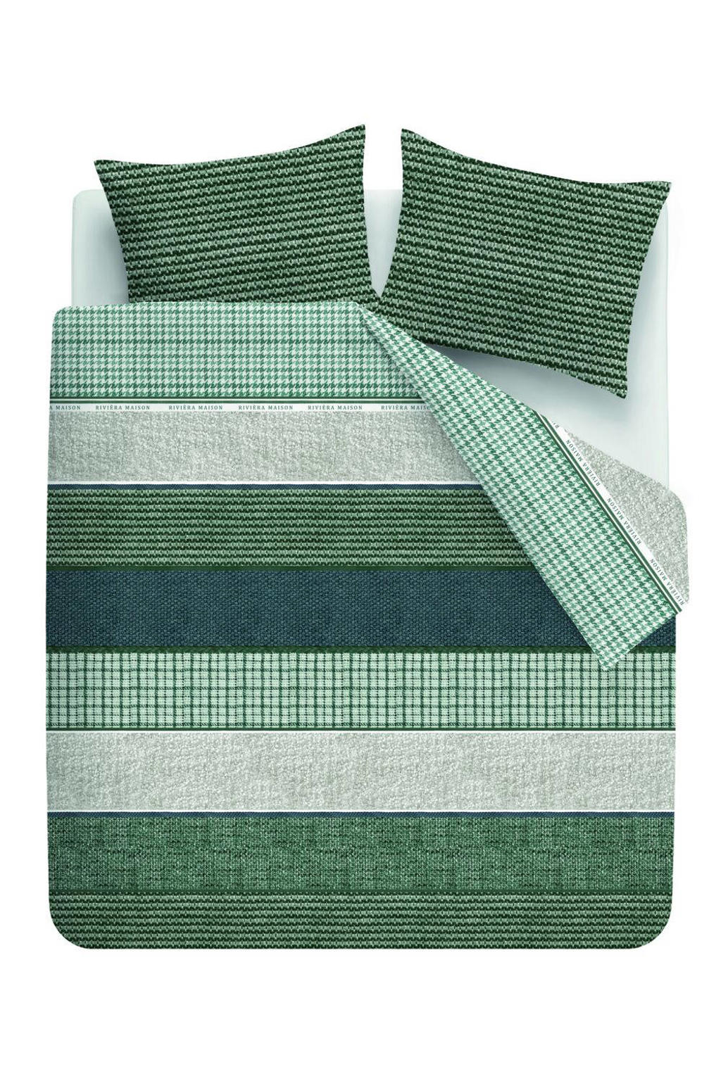 Riviera Maison katoenen gestreepte lits-jumeaux dekbedovertrek 240x220 cm - blauw groen