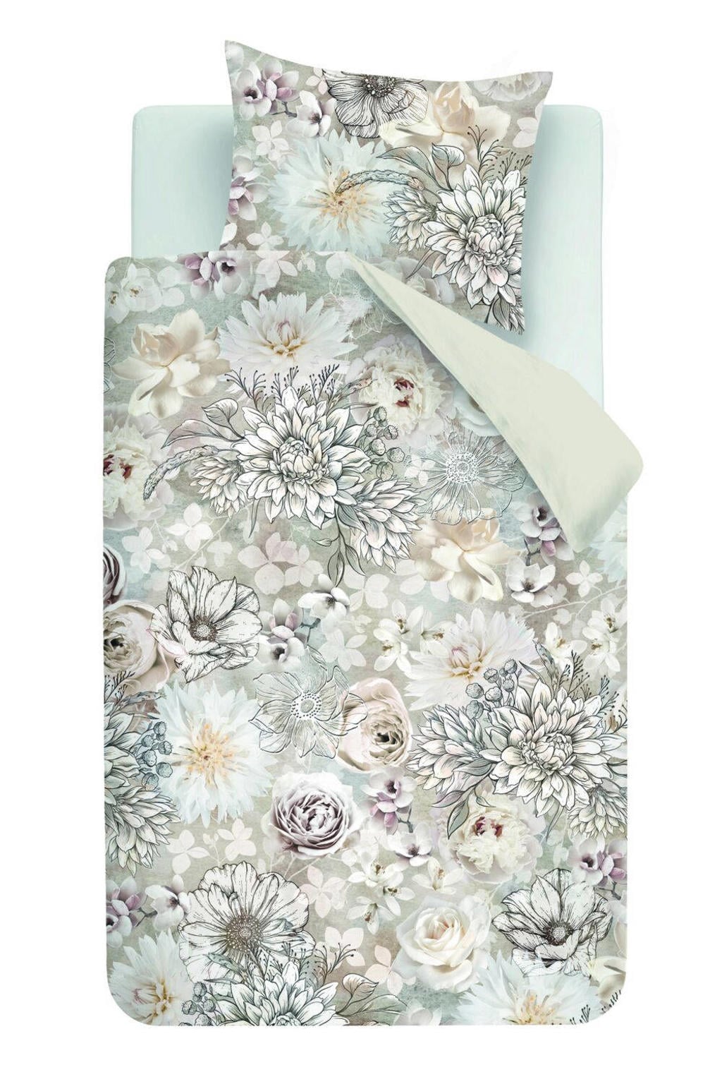 Riviera Maison velours gebloemd 1-persoons dekbedovertrek 140x220 cm - zand