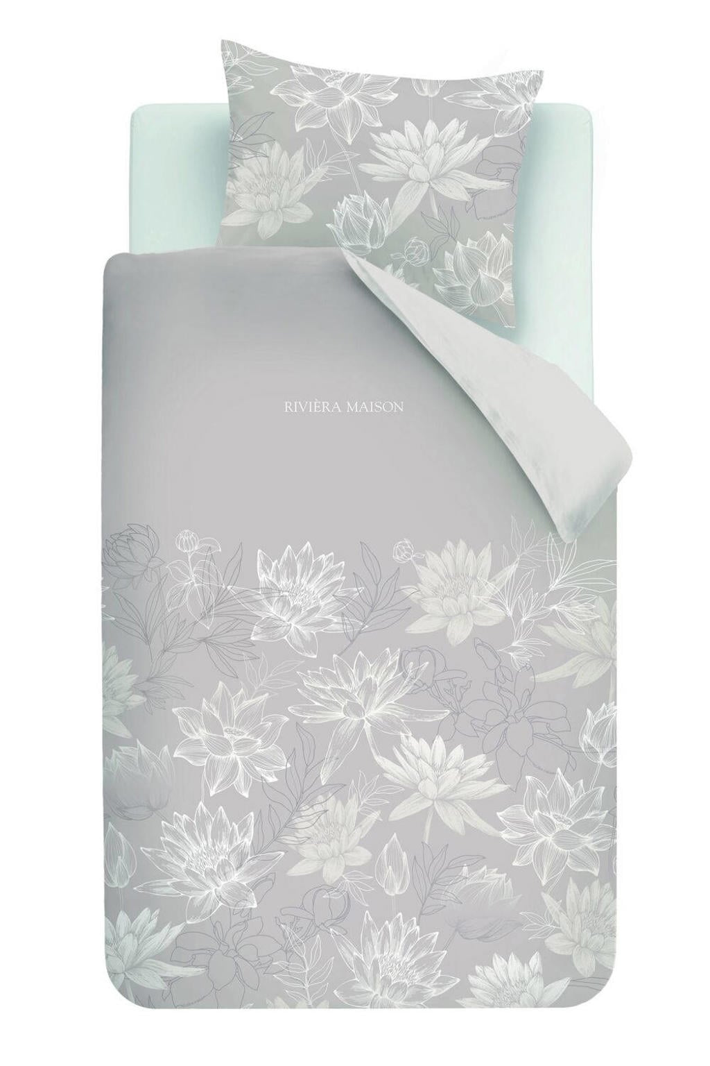 Riviera Maison gebloemd 1-persoons dekbedovertrek 140x220 cm - taupe