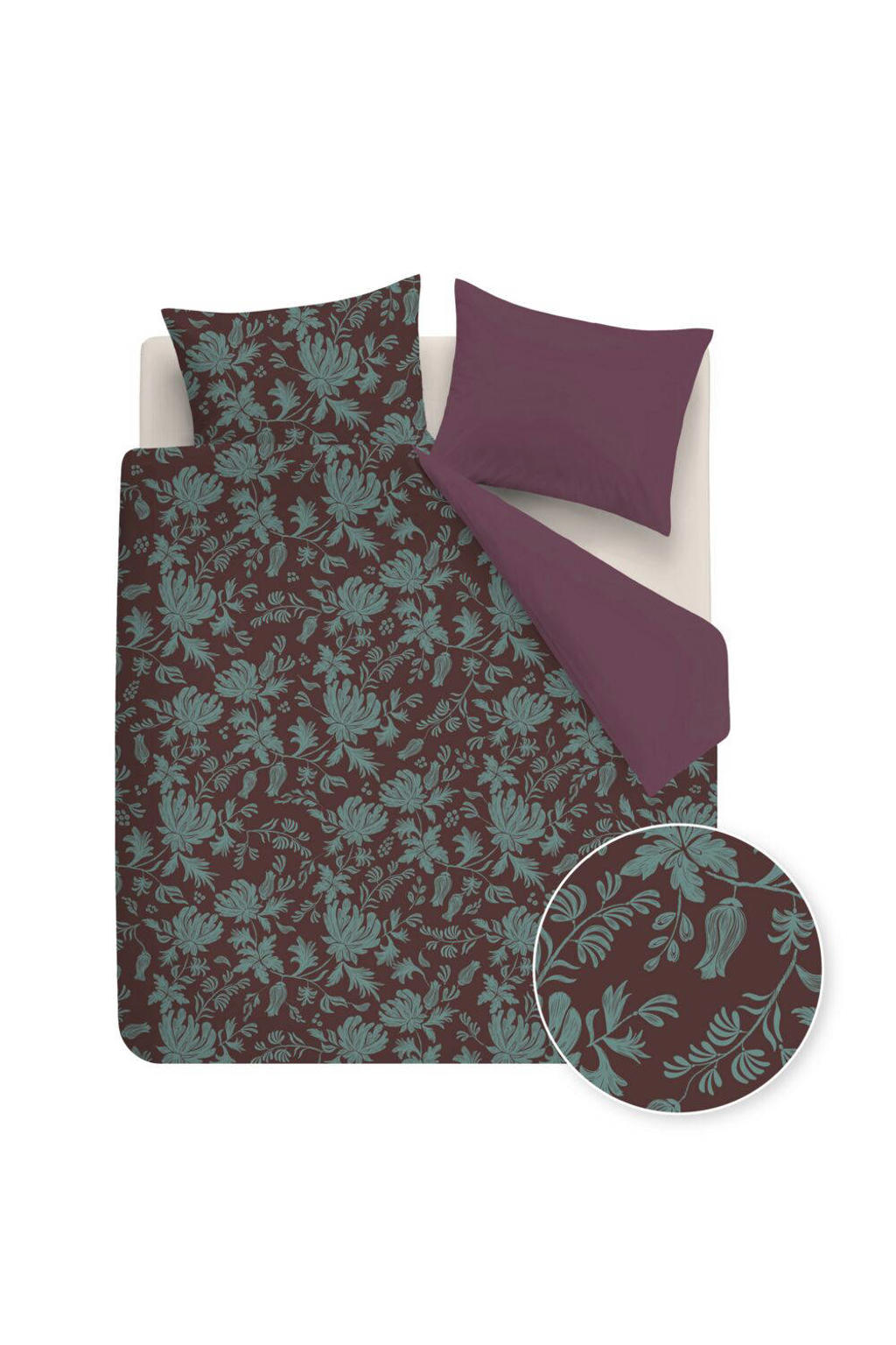 Beddinghouse velours gebloemde lits-jumeaux dekbedovertrek 240x220 cm - donkerrood