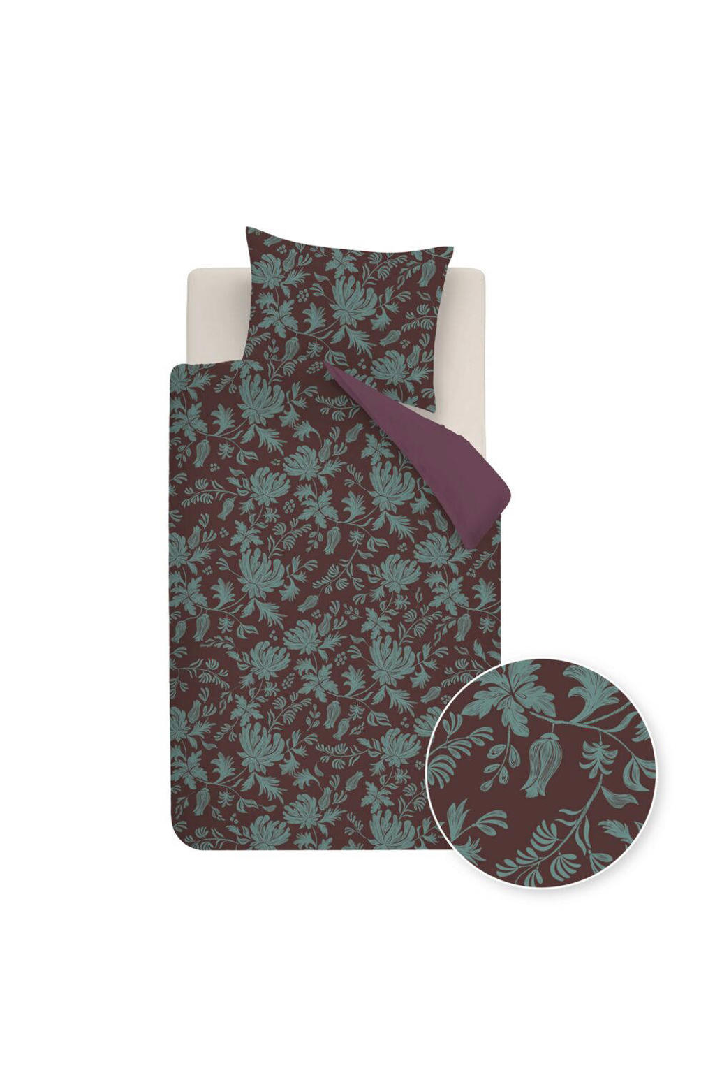 Beddinghouse velours gebloemd 1-persoons dekbedovertrek 140x220 cm - donkerrood