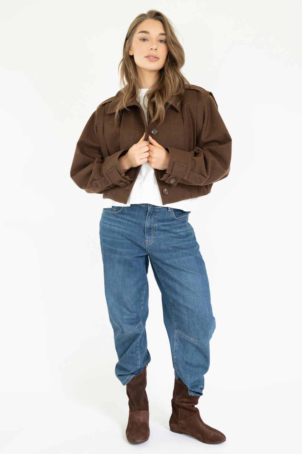 Bruine dames Est'seven trenchcoat van polyester met lange mouwen en klassieke kraag