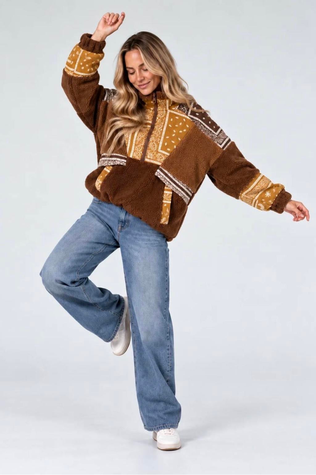 Est'seven teddy jas met print - cognac