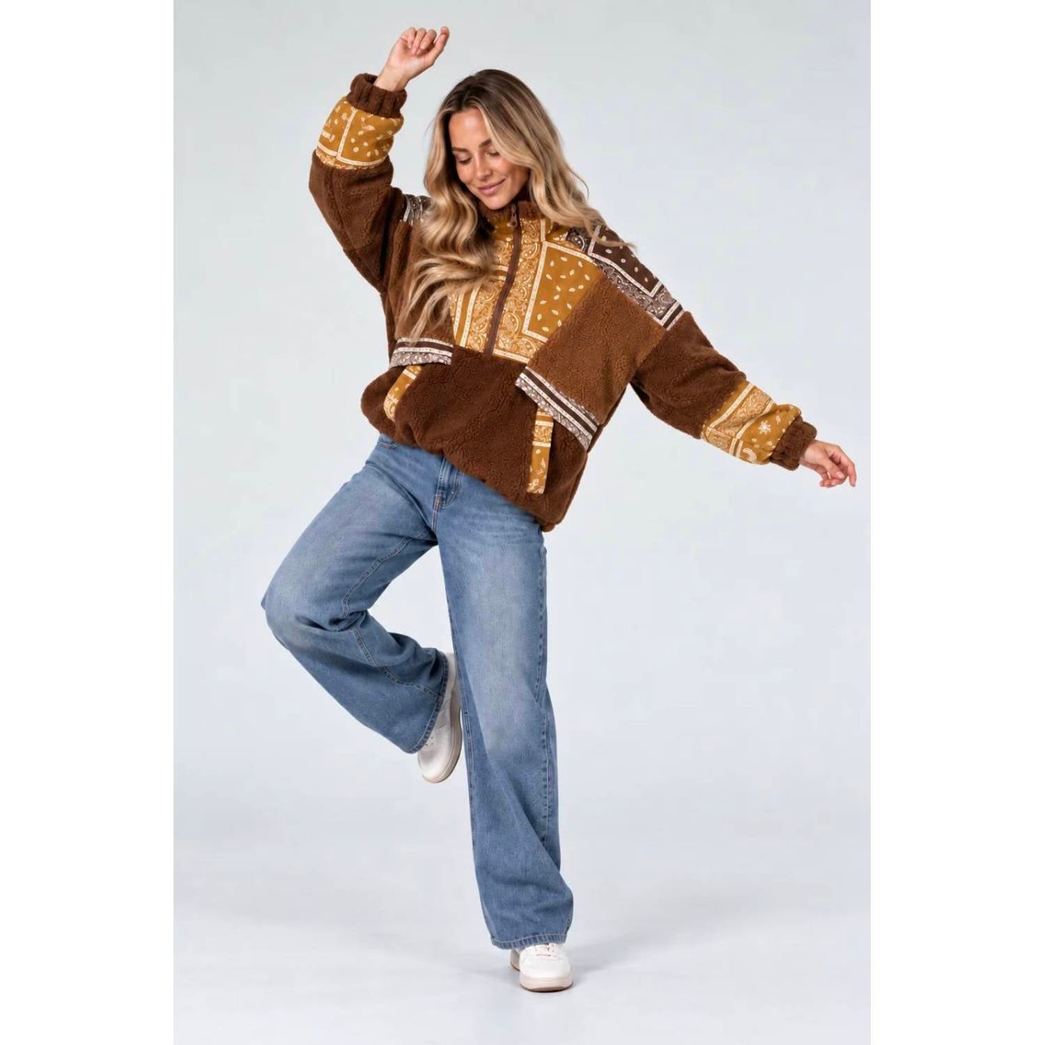 Est'seven teddy jas met print cognac