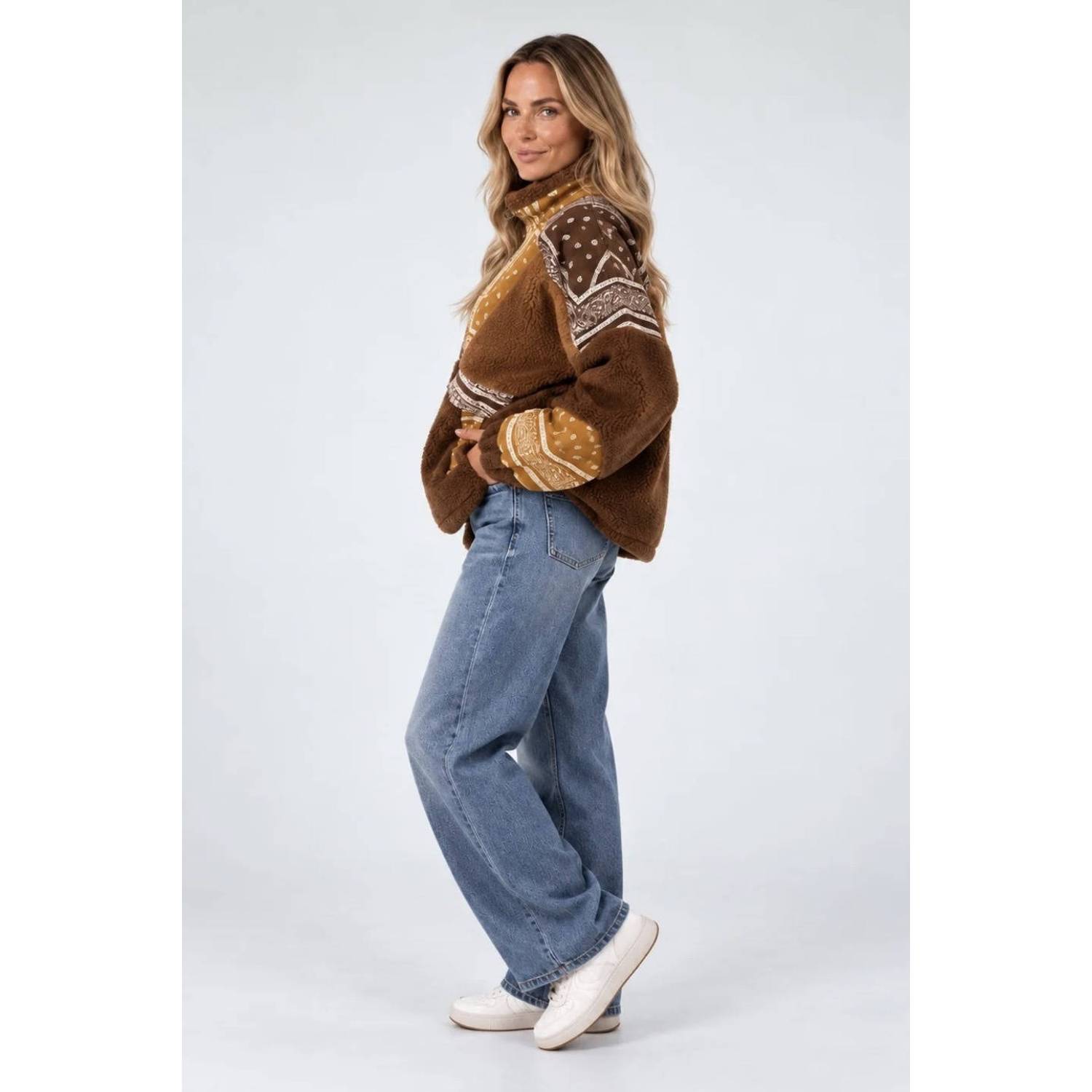 Est'seven teddy jas met print cognac