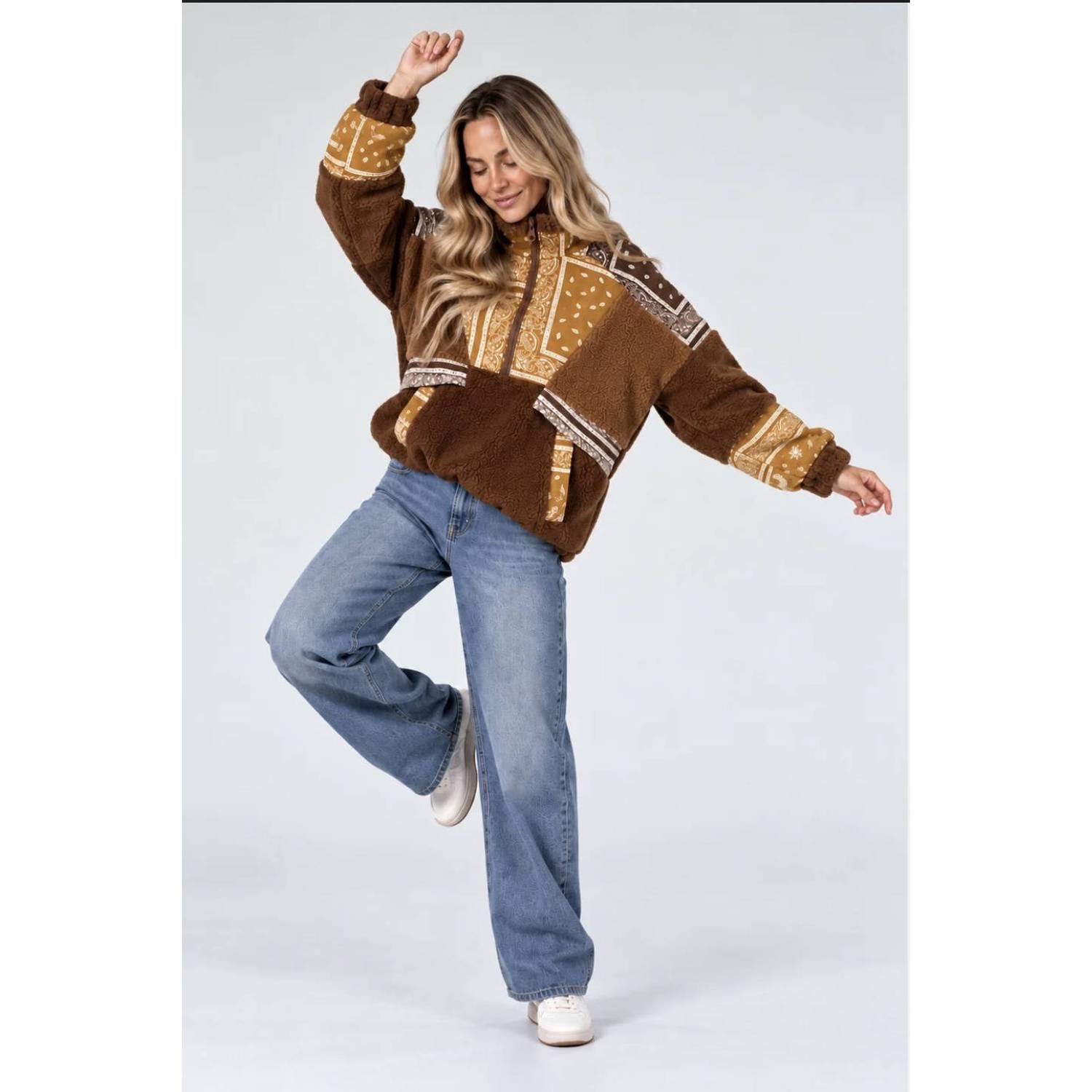 Est'seven teddy jas met print cognac