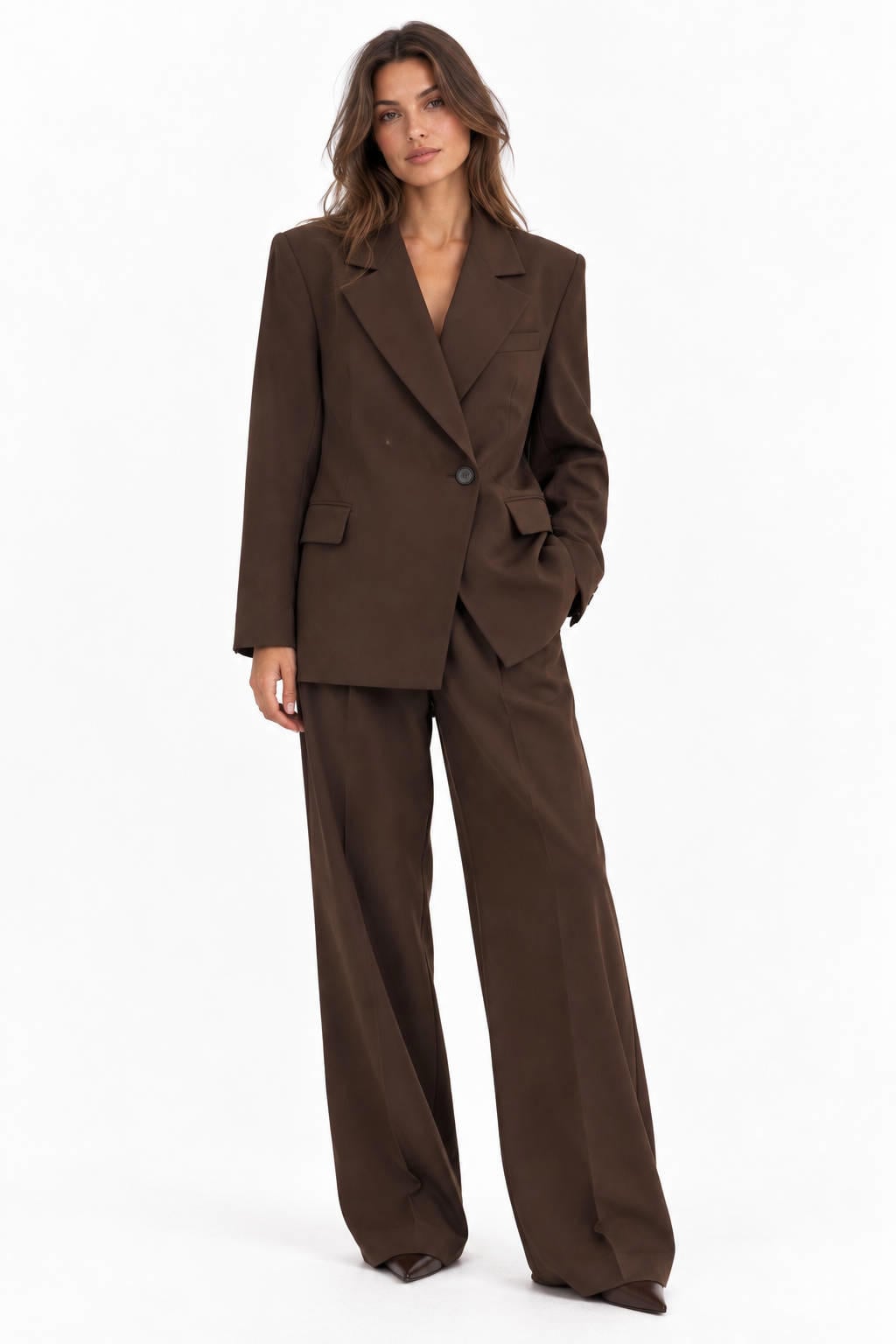 Bruine dames Est'seven regular fit blazer van polyester met lange mouwen en reverskraag