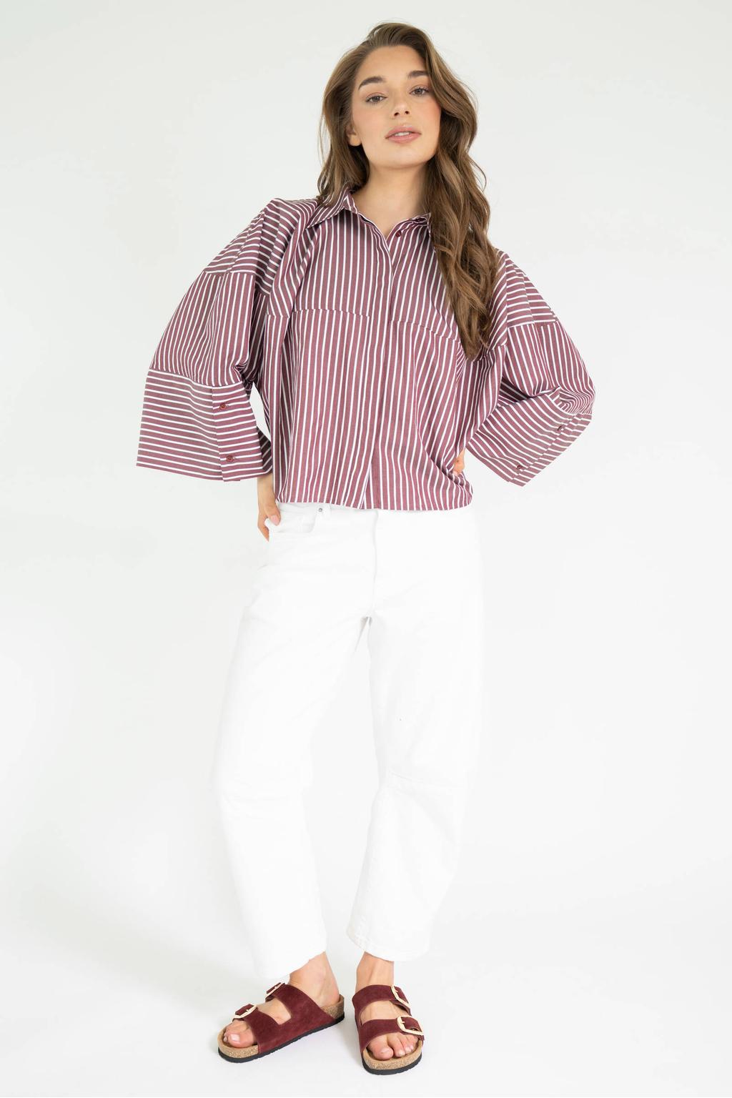 Est'seven gestreepte blouse - donkerrood