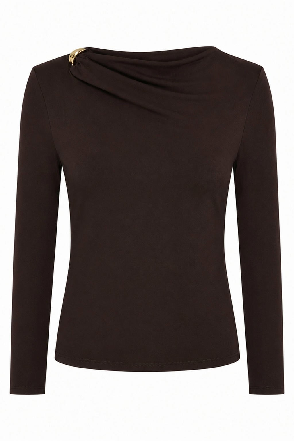 Donkerblauwe dames Freebird top van polyester met effen, lange mouwen en ronde hals