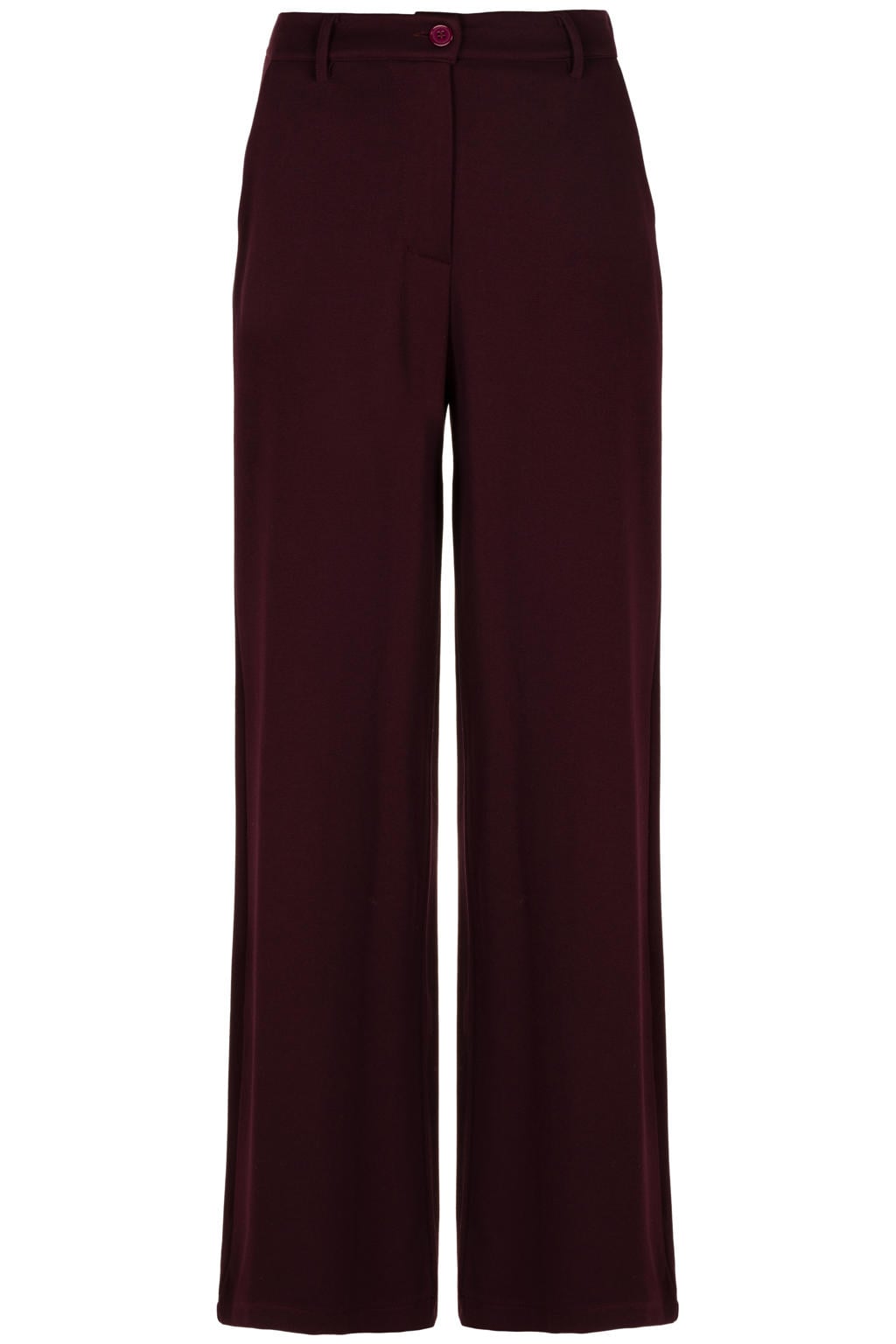Donkerrode dames Freebird wide leg broek van viscose met high waist, knoopsluiting en effen