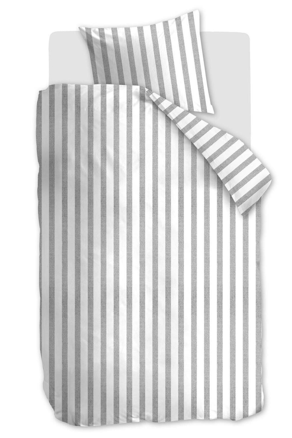 Ambiante katoenen gestreepte 1-persoons dekbedovertrek 140x220 cm - grijs