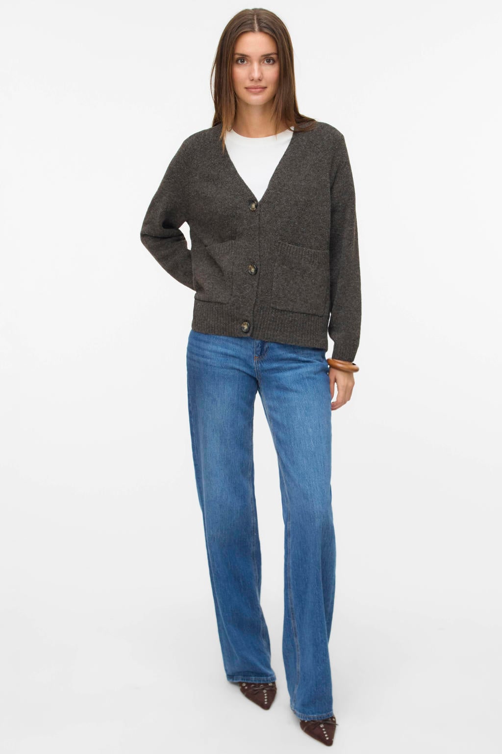 VERO MODA oversized gebreid vest met wol - grijsbruin