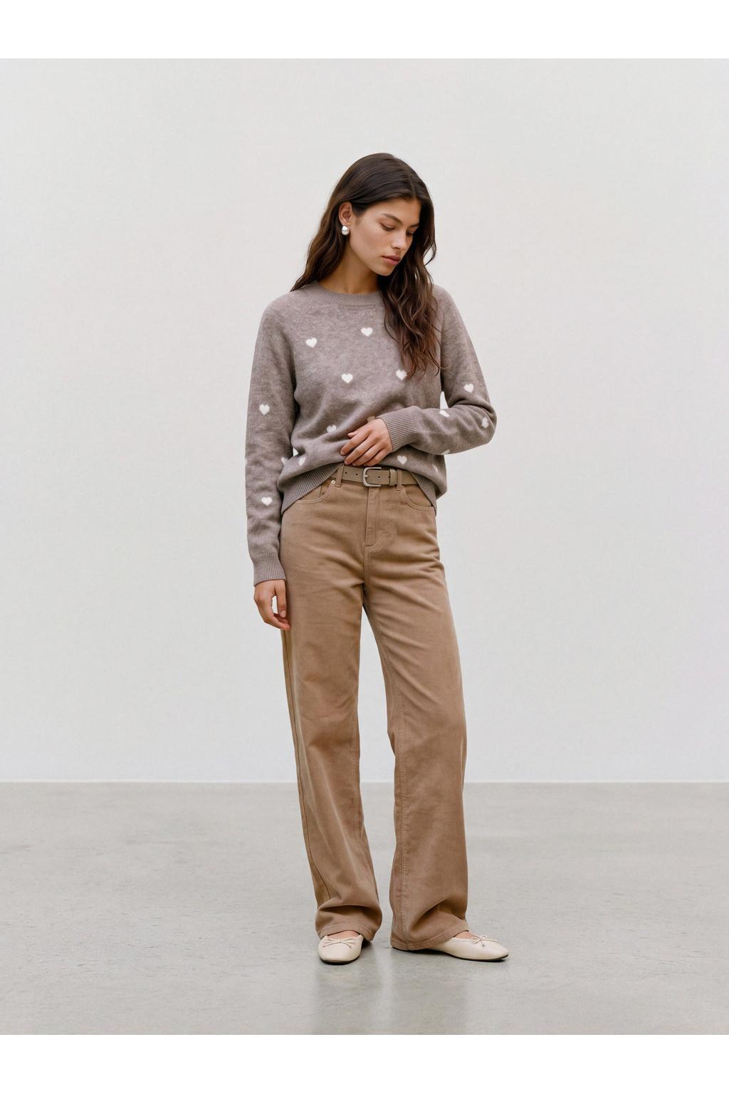 VERO MODA rechtvallende gebreide trui met hartjes - grijs