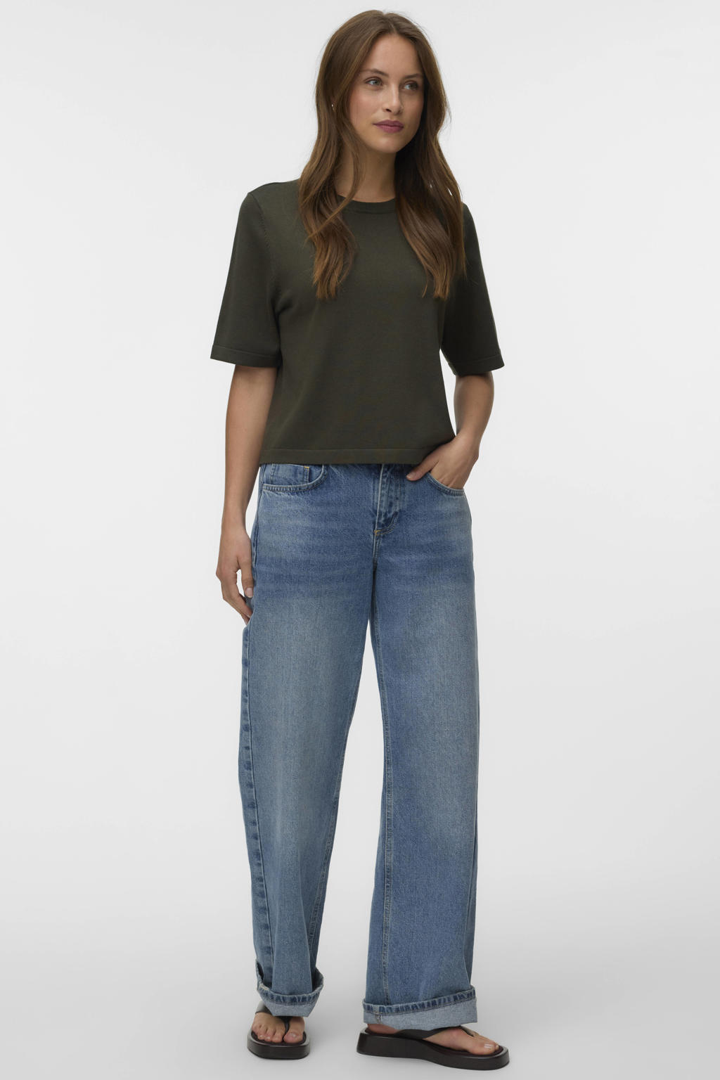 VERO MODA oversized gebreide trui - donkergroen