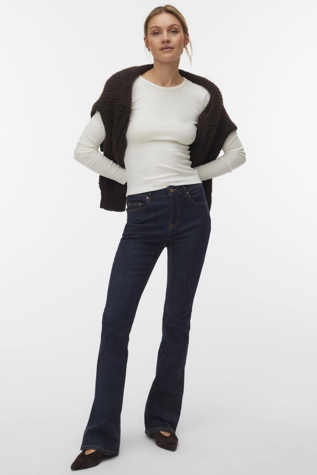 Dark blue denim dames VERO MODA Vmflash Mr Flared Jeans Li3190 Noos flared jeans van denim met effen