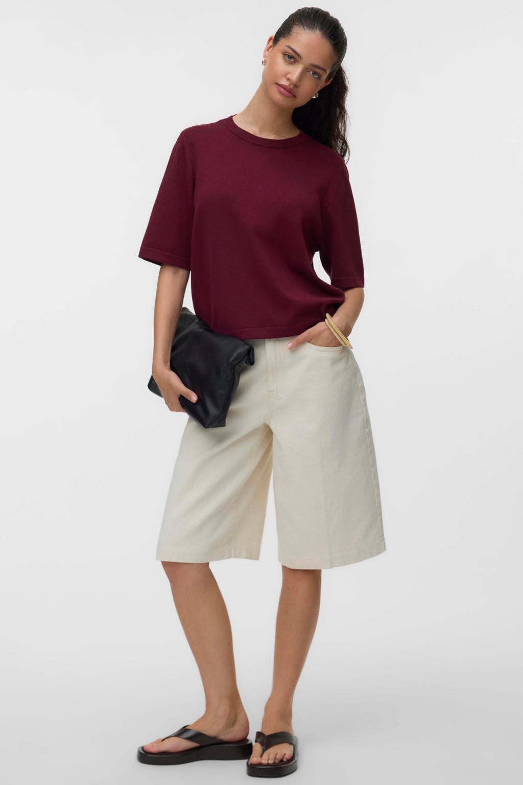 VERO MODA oversized gebreide trui - donkerrood