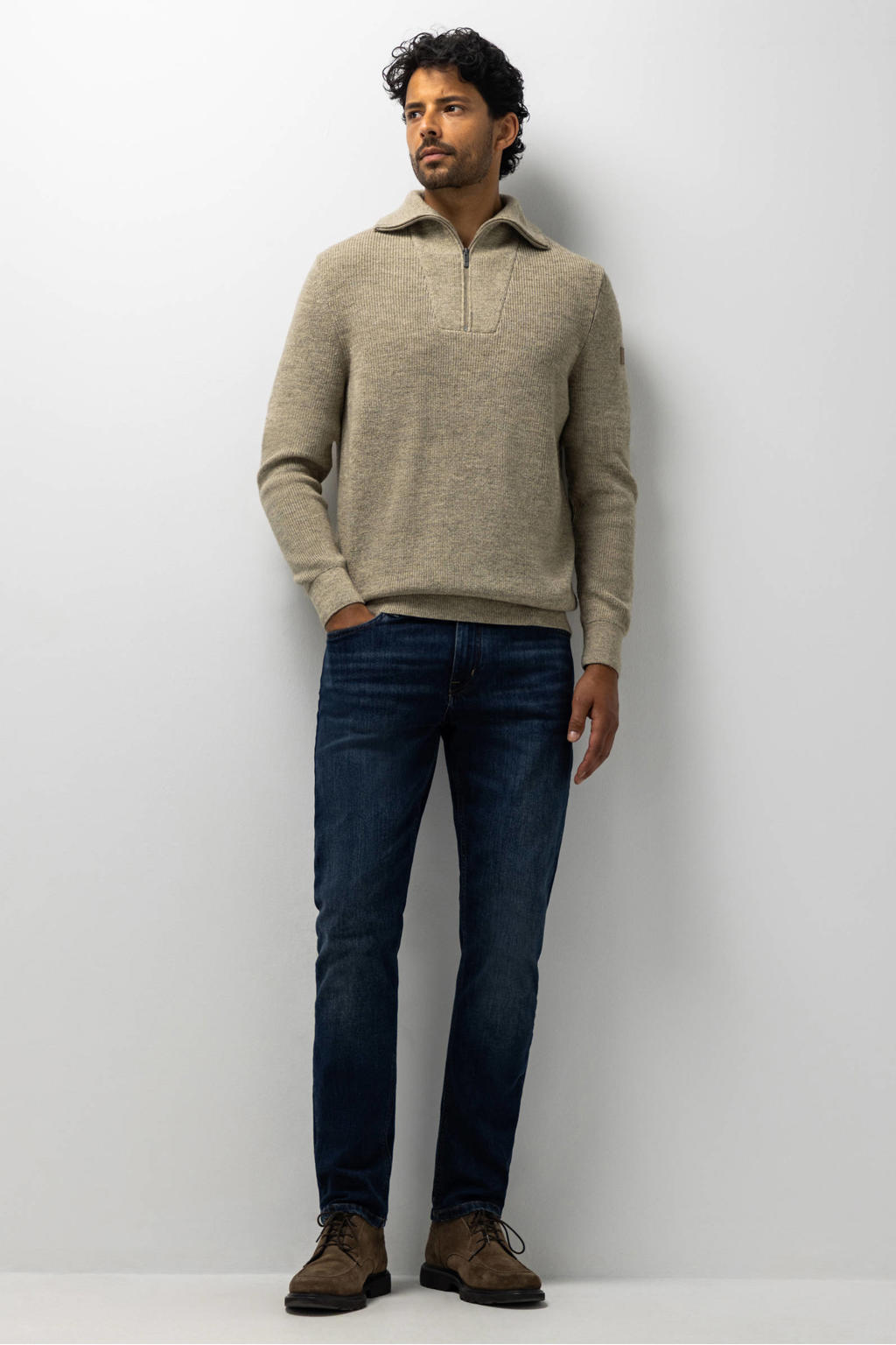 State of Art regular fit gebreide trui - mole grijs/mango