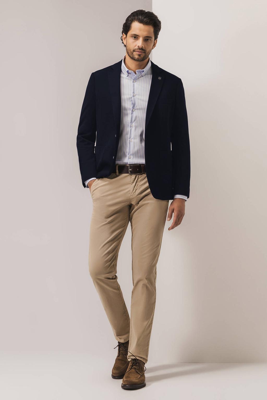 Donkerblauwe heren State of Art regular fit colbert van polyester met effen en reverskraag