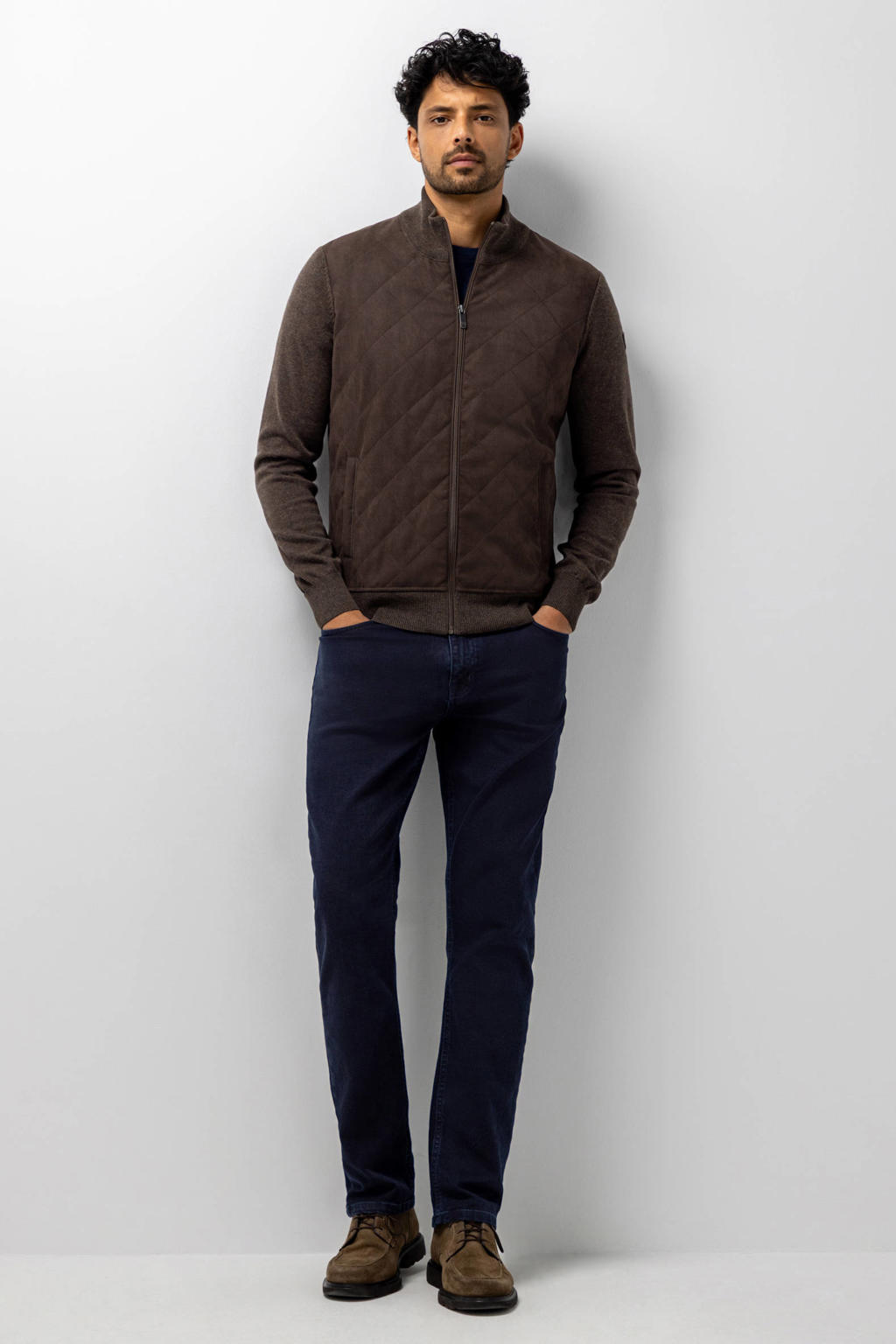 State of Art katoenen gebreid quilted vest - donkerbruin
