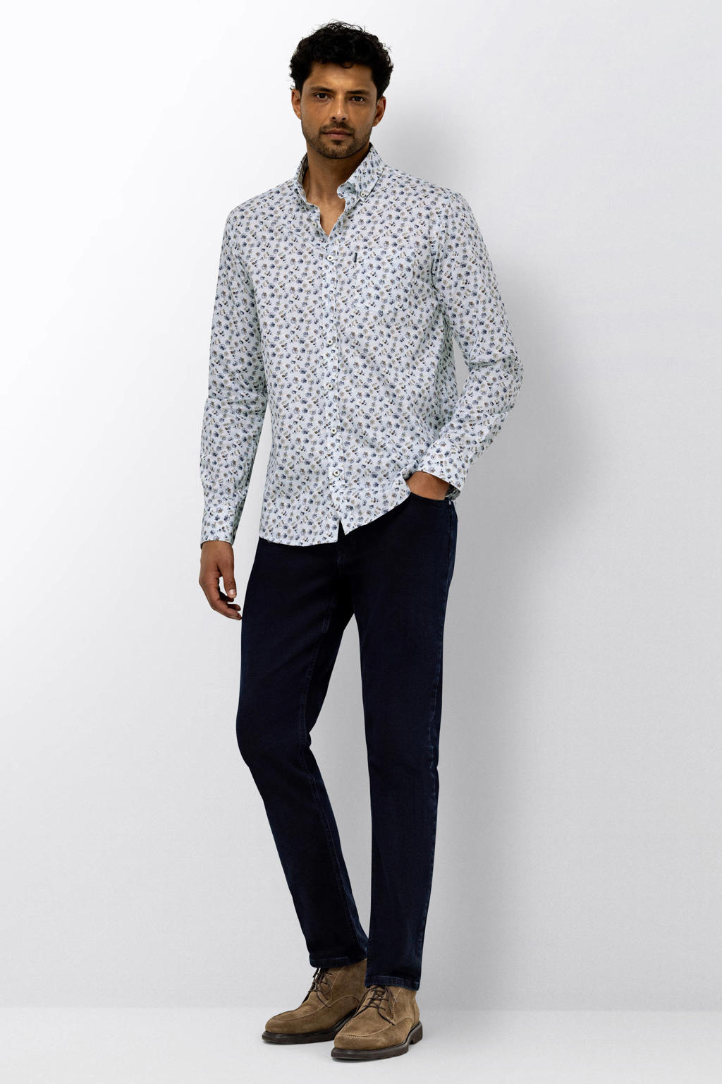 State of Art regular fit casual overhemd met print - grijs blauw/mole grijs